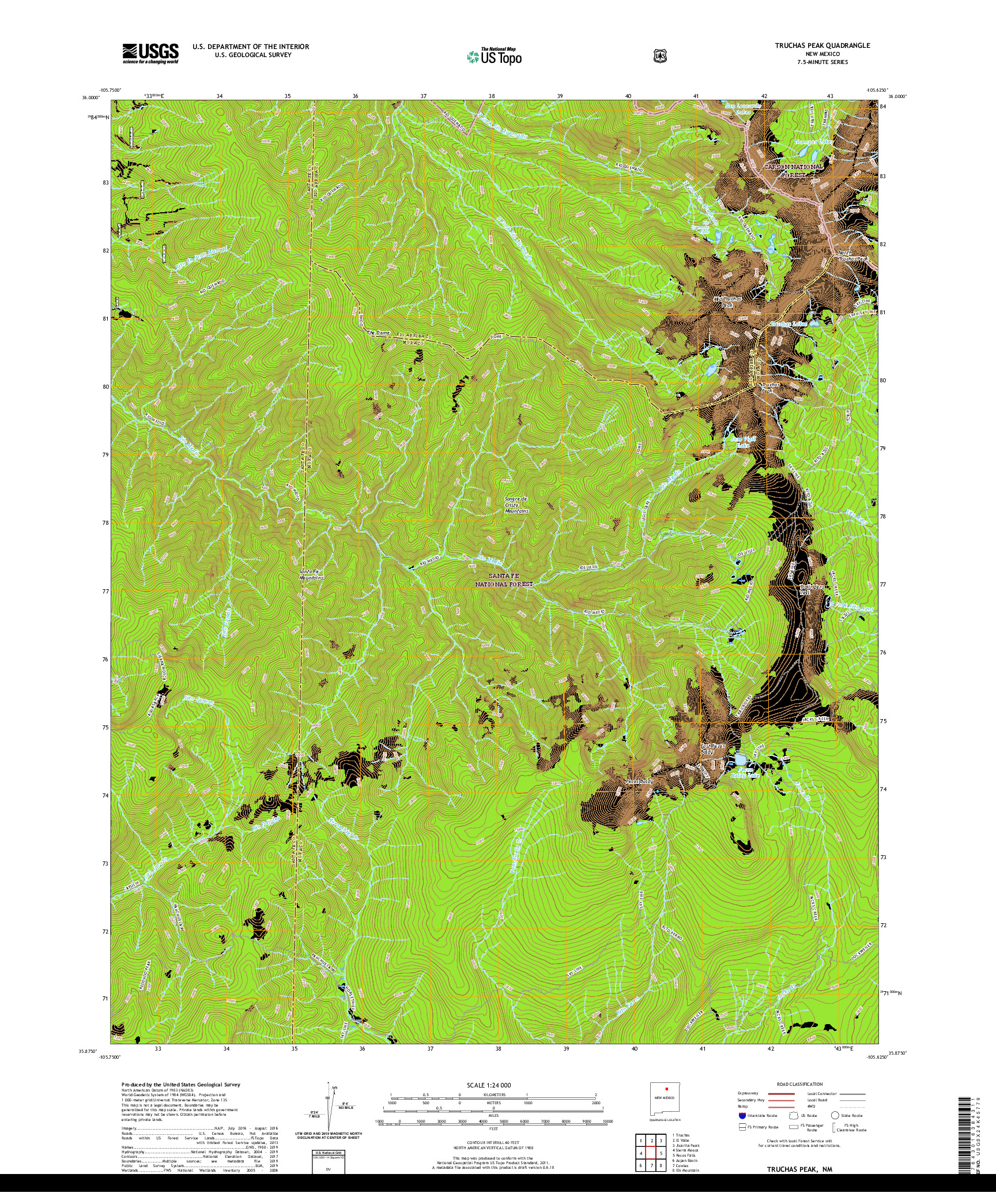 USGS US TOPO 7.5-MINUTE MAP FOR TRUCHAS PEAK, NM 2020