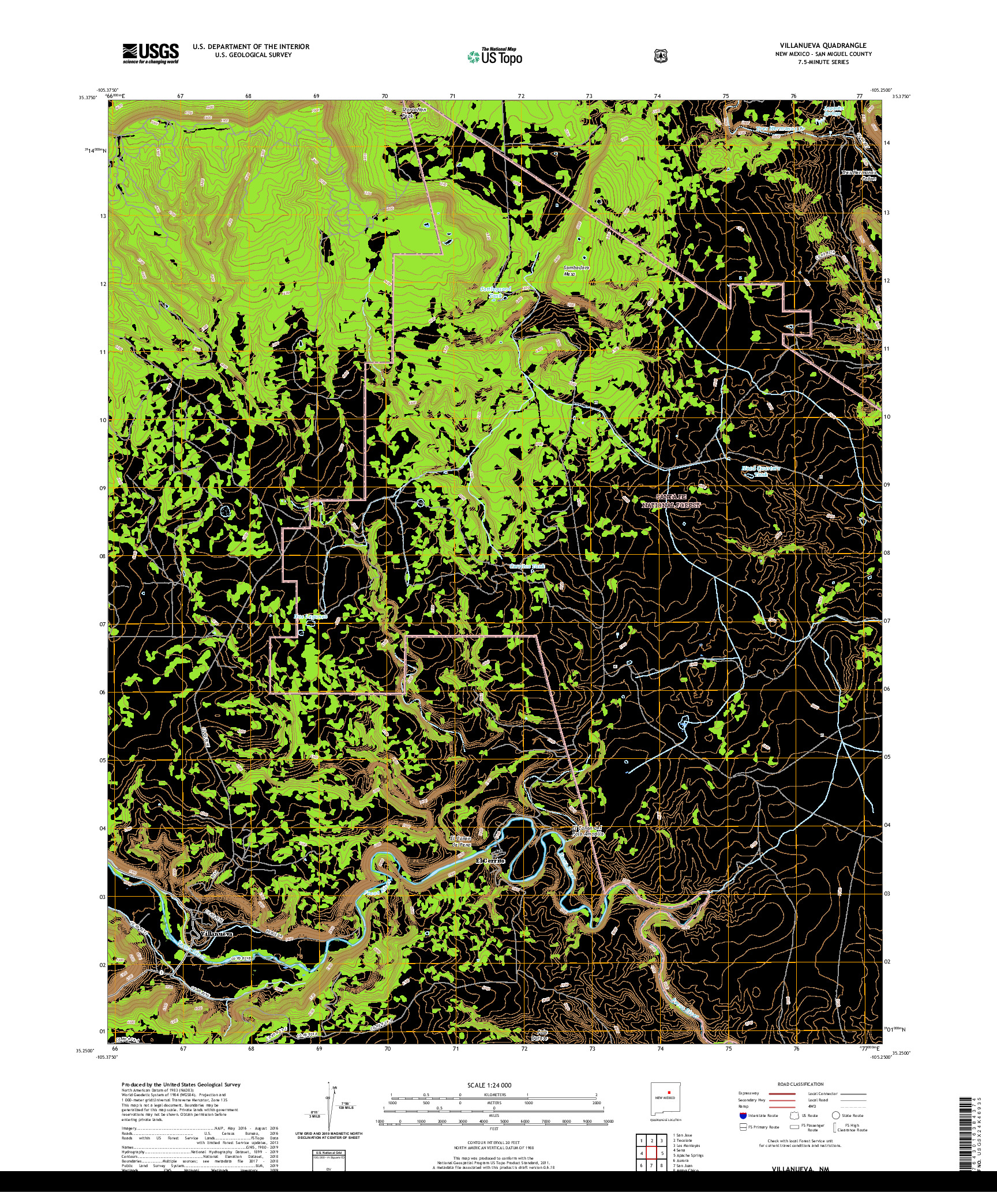 USGS US TOPO 7.5-MINUTE MAP FOR VILLANUEVA, NM 2020