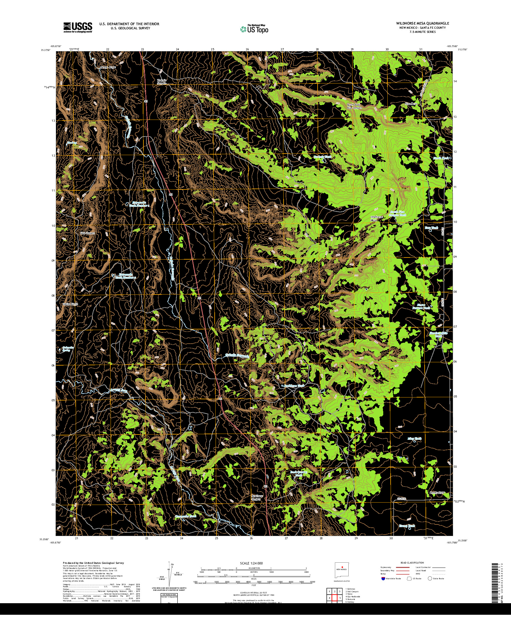 USGS US TOPO 7.5-MINUTE MAP FOR WILDHORSE MESA, NM 2020