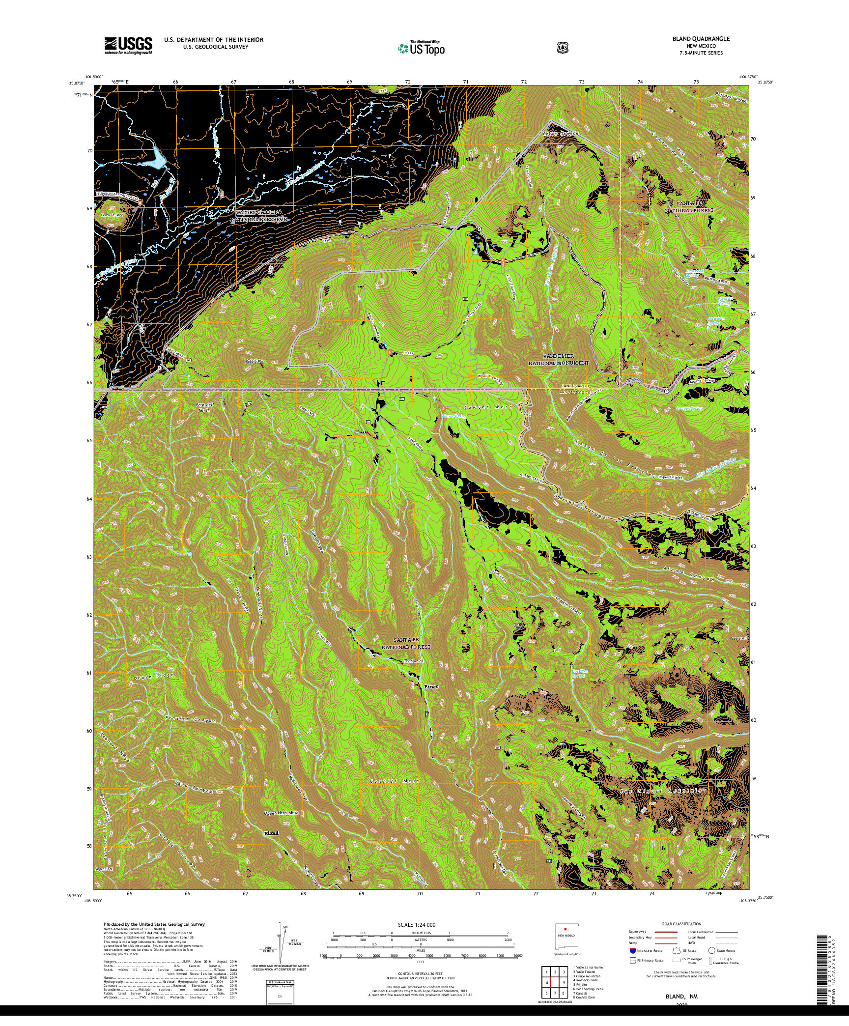 USGS US TOPO 7.5-MINUTE MAP FOR BLAND, NM 2020