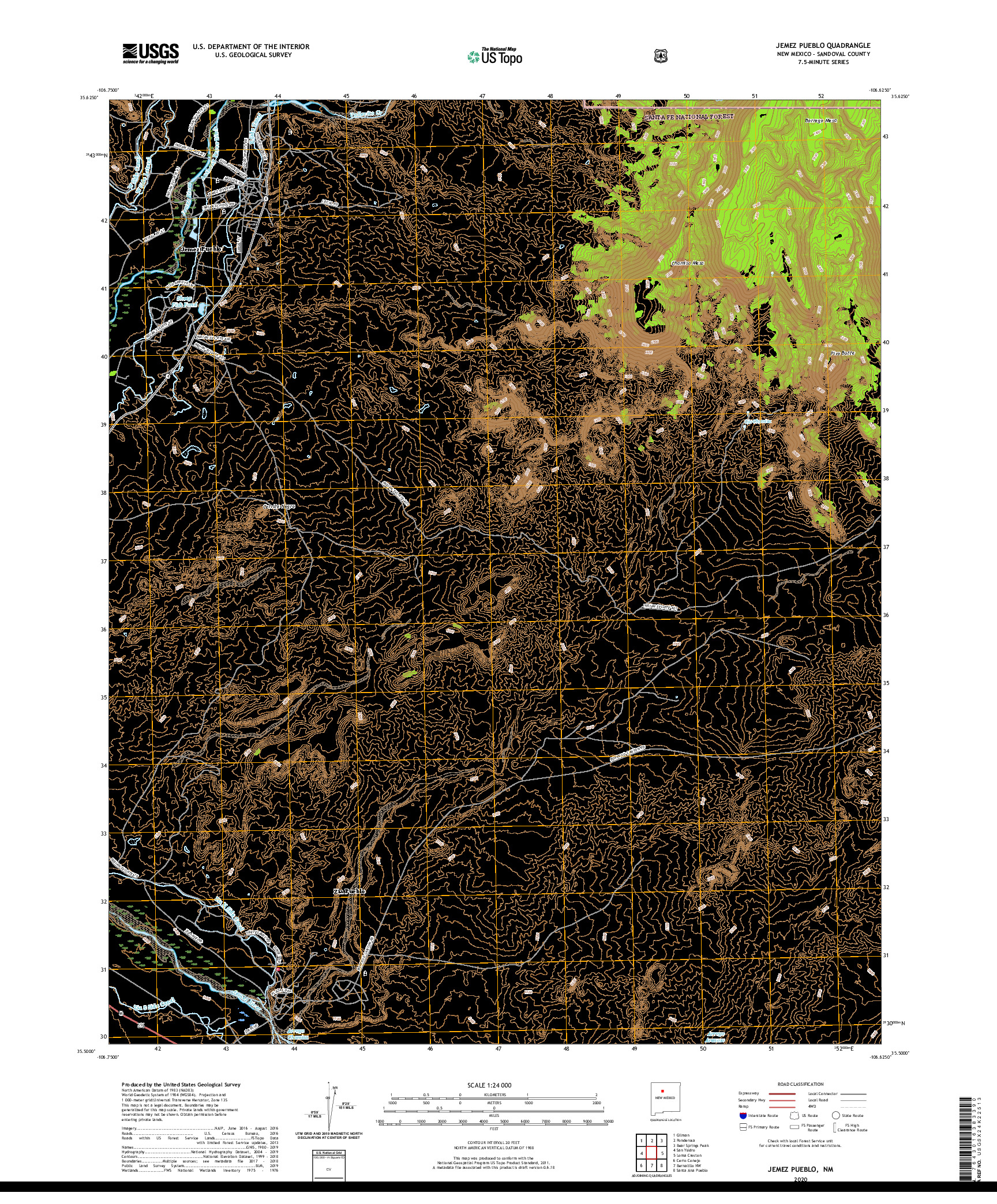 USGS US TOPO 7.5-MINUTE MAP FOR JEMEZ PUEBLO, NM 2020