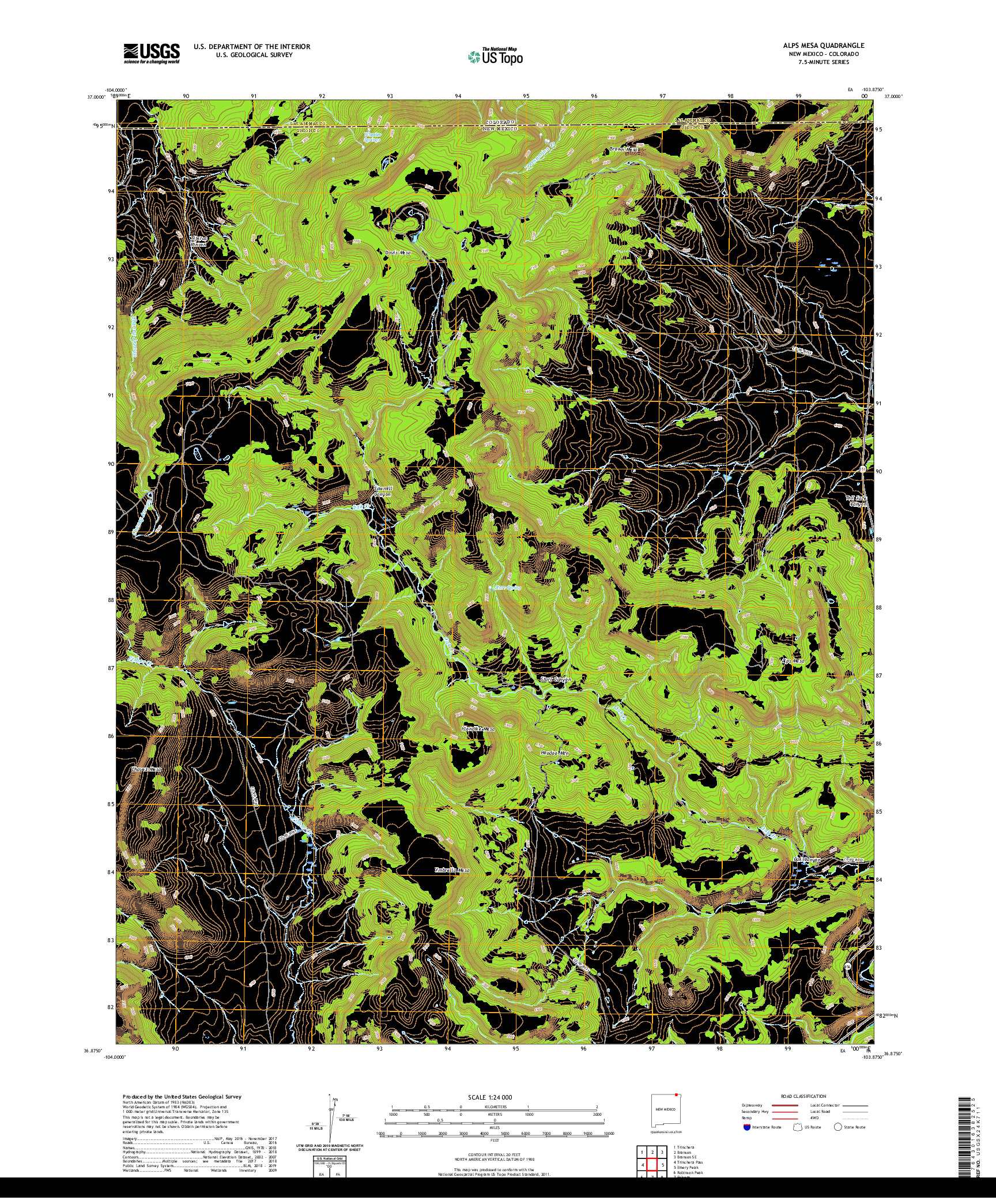 USGS US TOPO 7.5-MINUTE MAP FOR ALPS MESA, NM,CO 2020