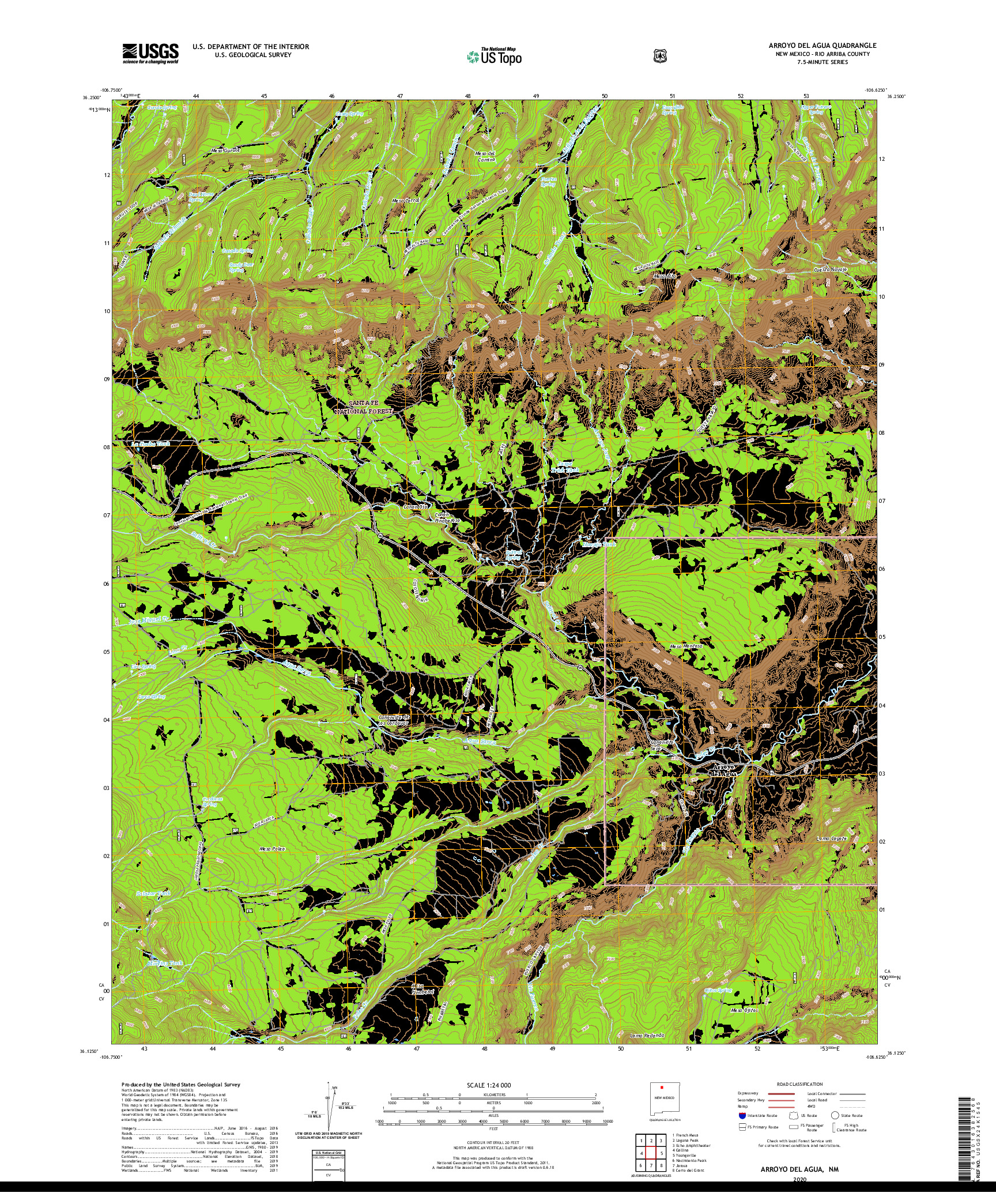 USGS US TOPO 7.5-MINUTE MAP FOR ARROYO DEL AGUA, NM 2020