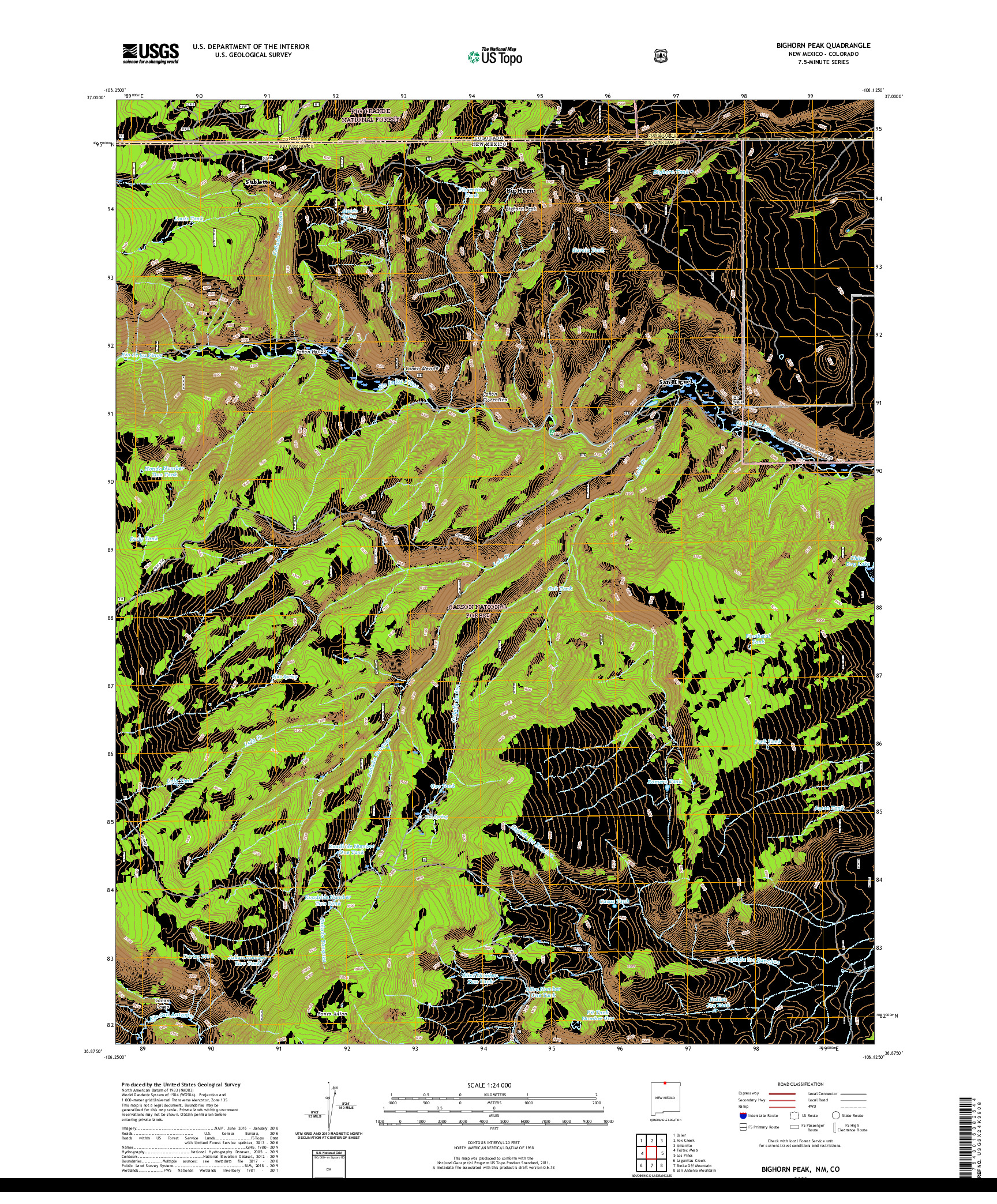 USGS US TOPO 7.5-MINUTE MAP FOR BIGHORN PEAK, NM,CO 2020