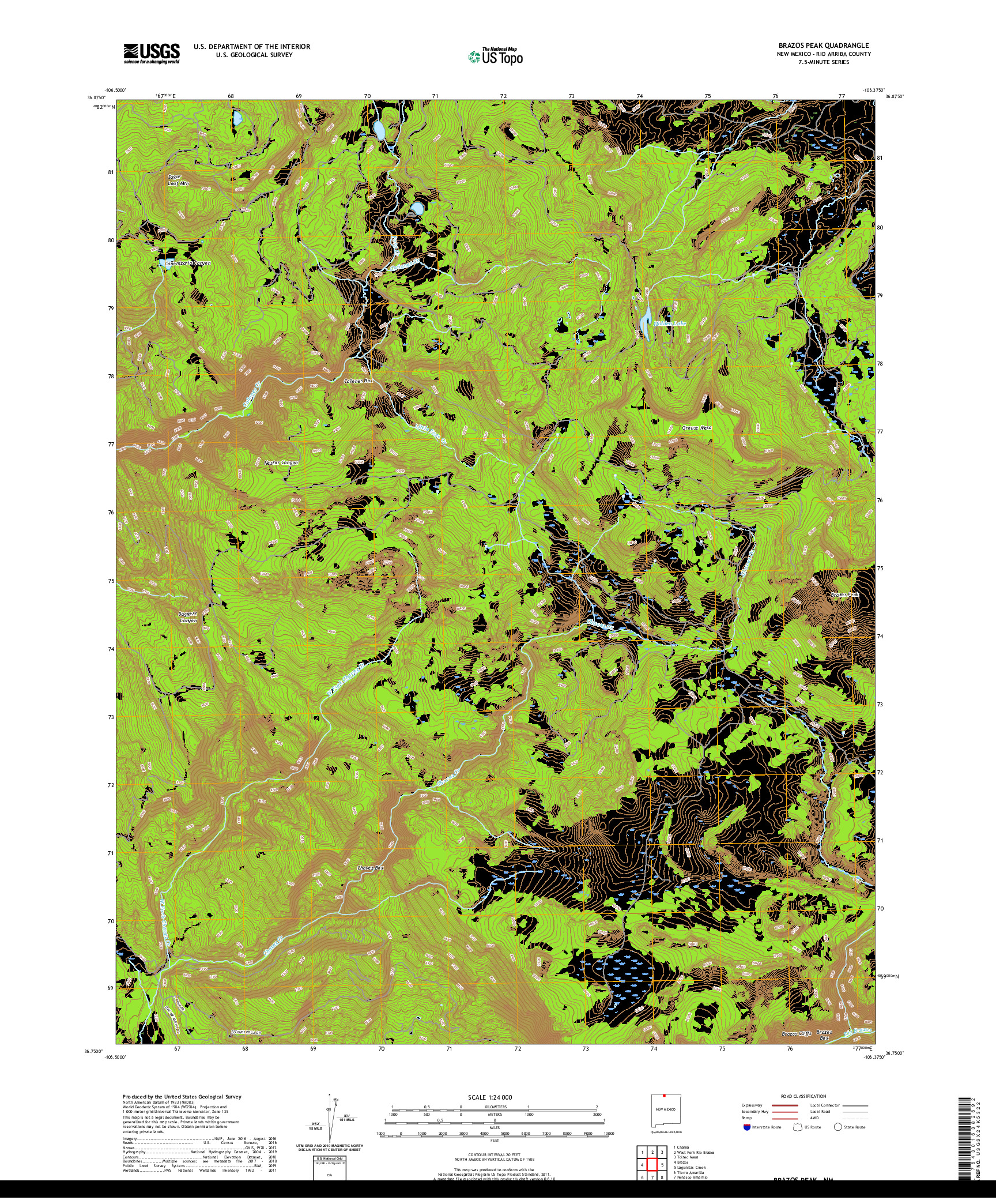 USGS US TOPO 7.5-MINUTE MAP FOR BRAZOS PEAK, NM 2020