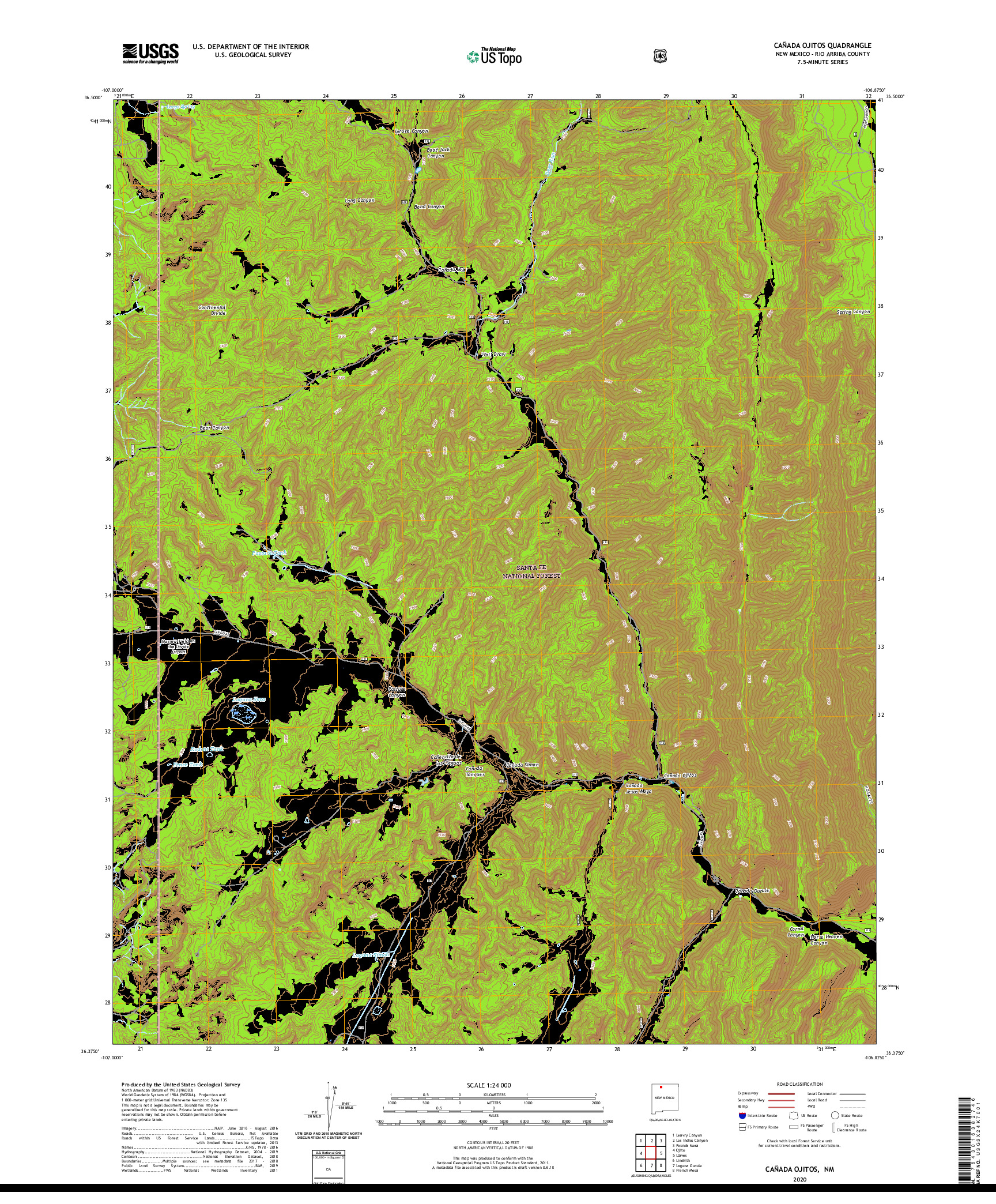 USGS US TOPO 7.5-MINUTE MAP FOR CANADA OJITOS, NM 2020