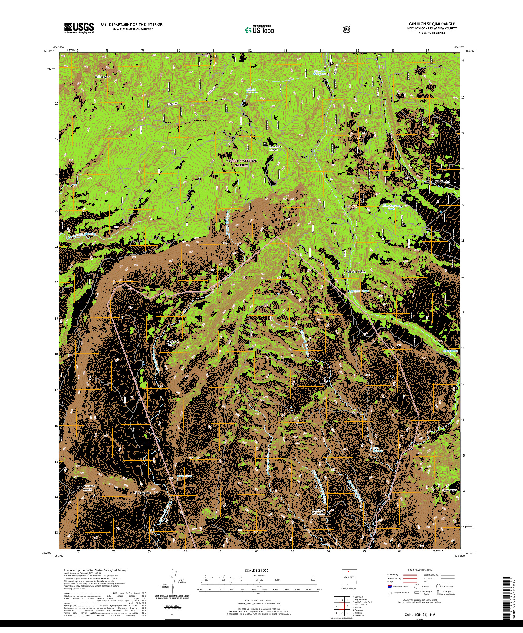 USGS US TOPO 7.5-MINUTE MAP FOR CANJILON SE, NM 2020