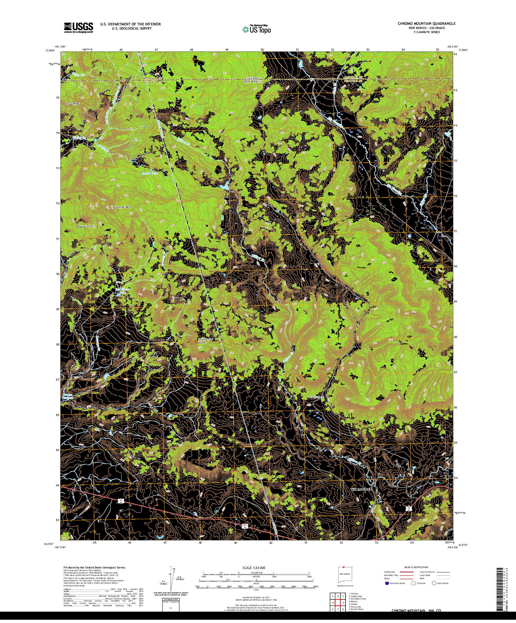 USGS US TOPO 7.5-MINUTE MAP FOR CHROMO MOUNTAIN, NM,CO 2020