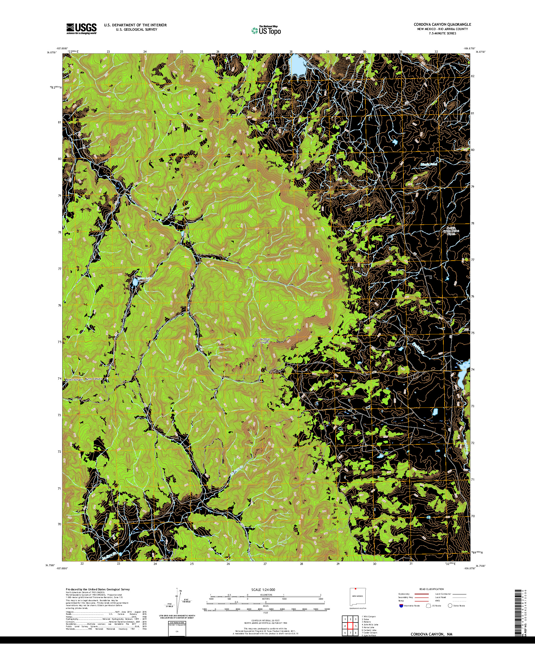 USGS US TOPO 7.5-MINUTE MAP FOR CORDOVA CANYON, NM 2020