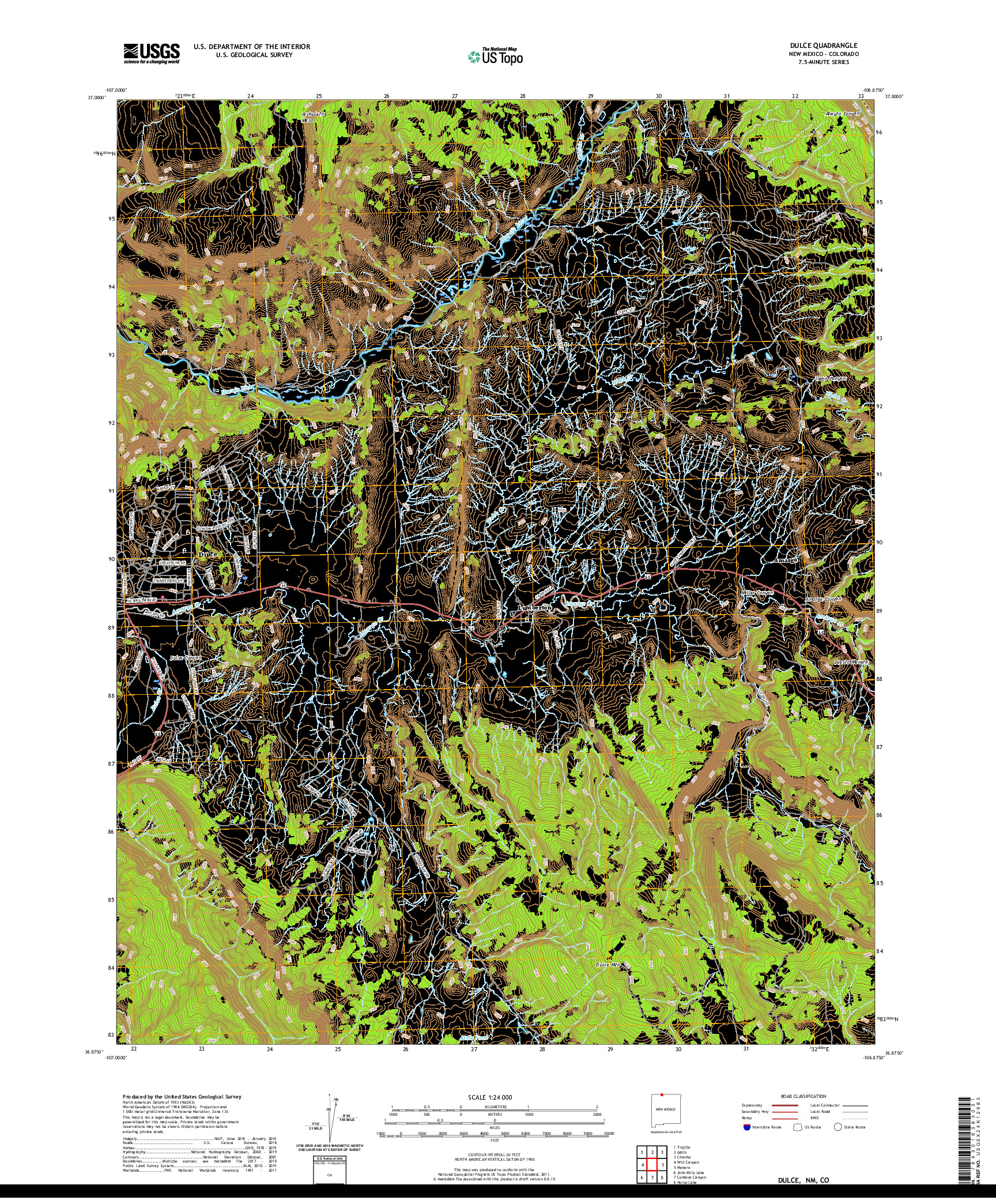 USGS US TOPO 7.5-MINUTE MAP FOR DULCE, NM,CO 2020