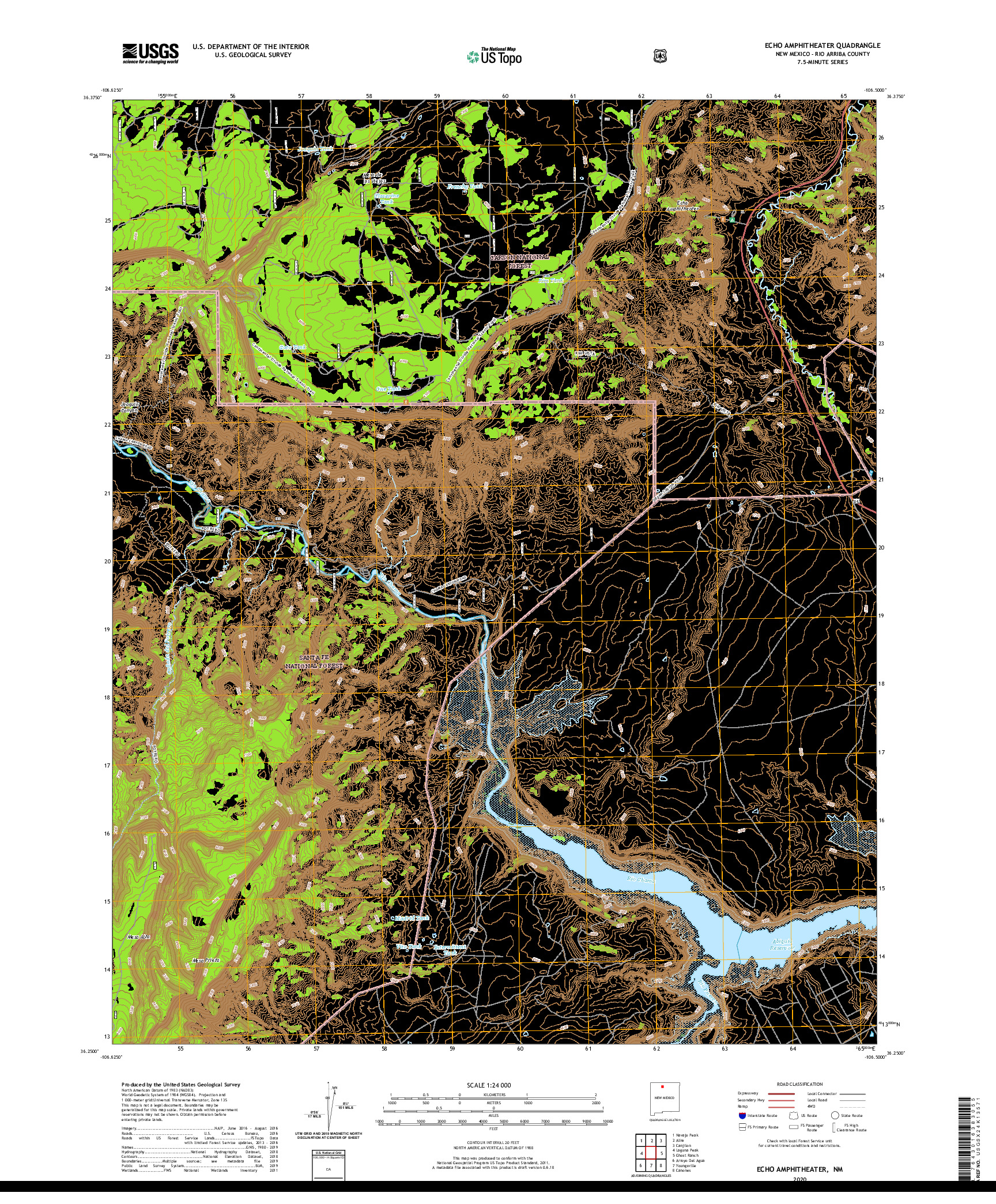 USGS US TOPO 7.5-MINUTE MAP FOR ECHO AMPHITHEATER, NM 2020