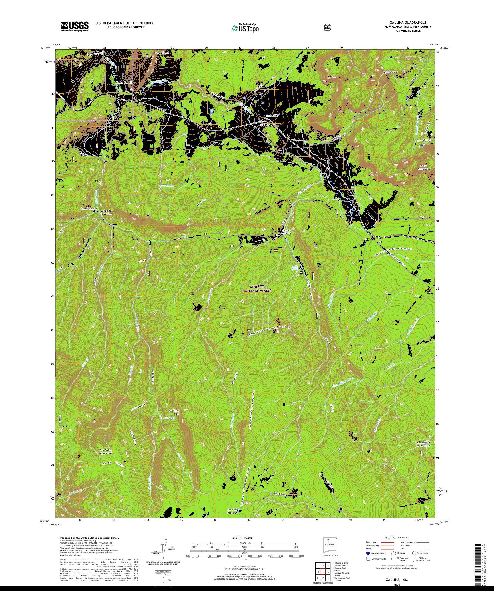 USGS US TOPO 7.5-MINUTE MAP FOR GALLINA, NM 2020