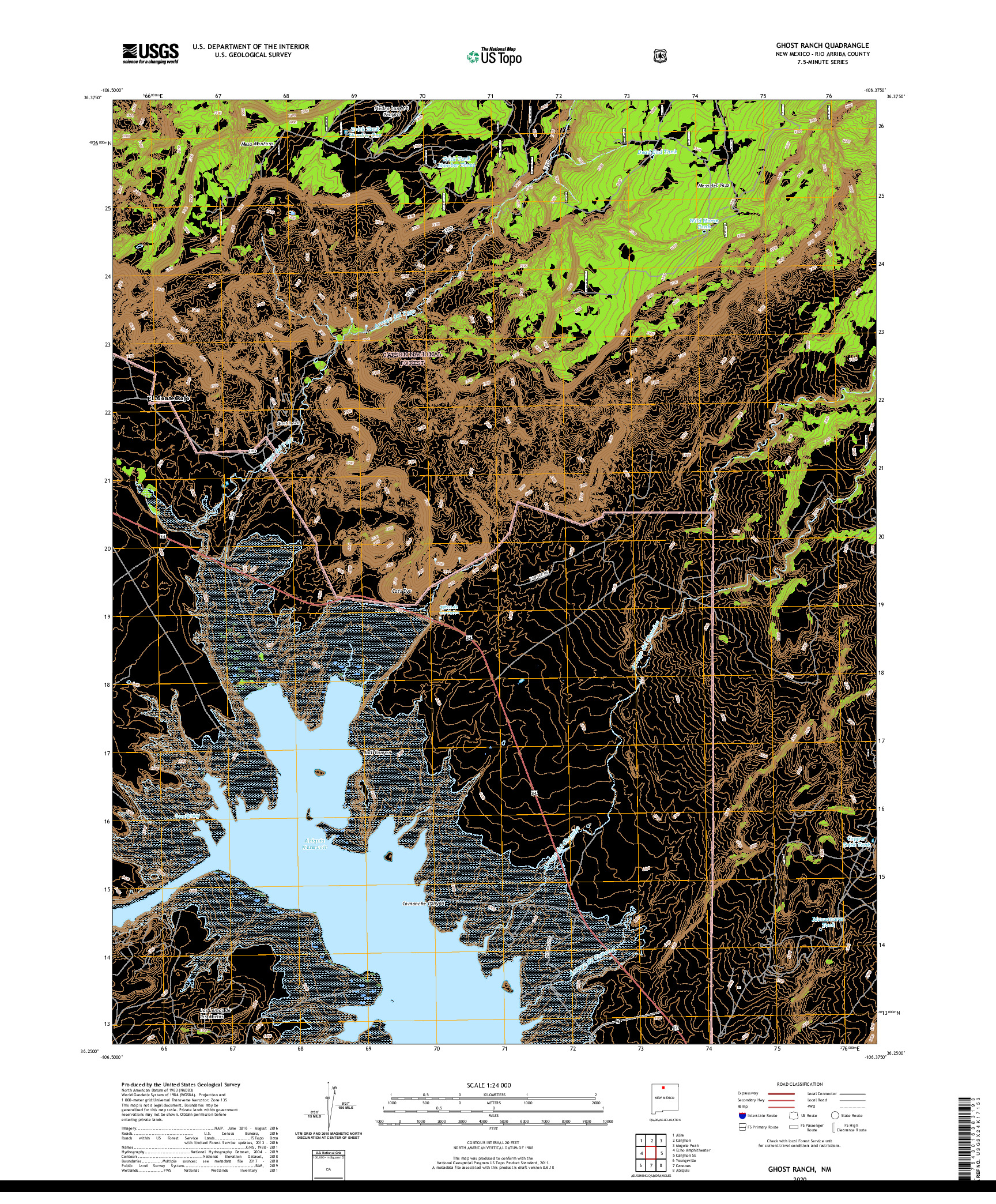 USGS US TOPO 7.5-MINUTE MAP FOR GHOST RANCH, NM 2020