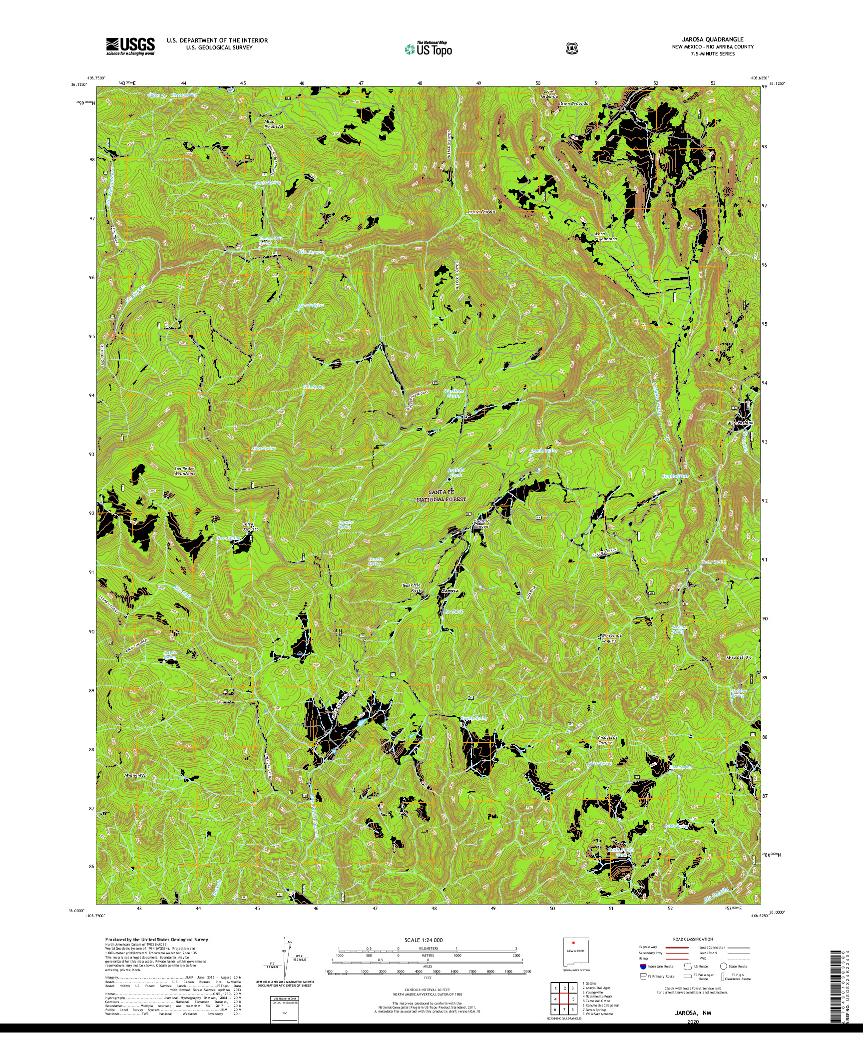 USGS US TOPO 7.5-MINUTE MAP FOR JAROSA, NM 2020