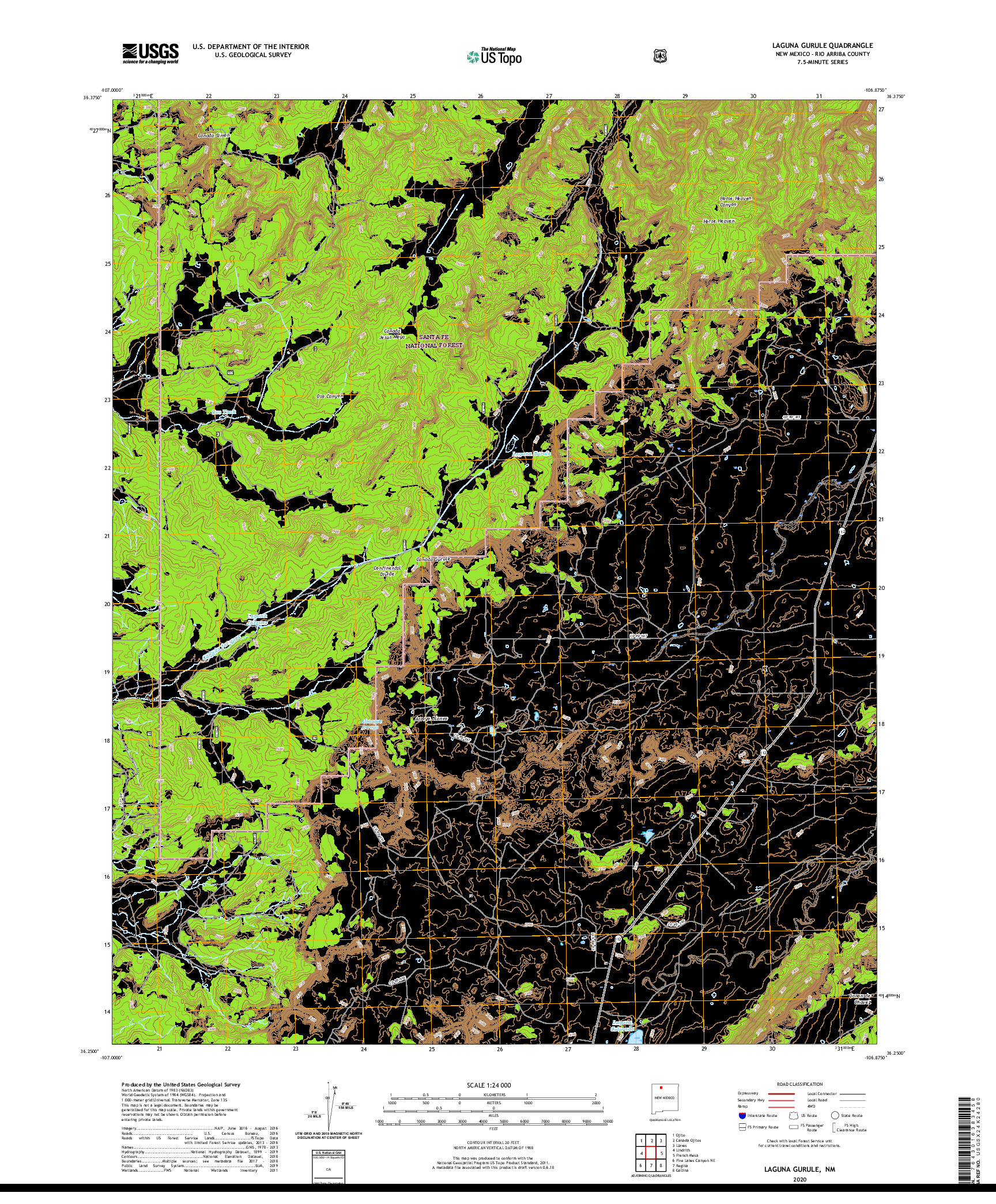 USGS US TOPO 7.5-MINUTE MAP FOR LAGUNA GURULE, NM 2020