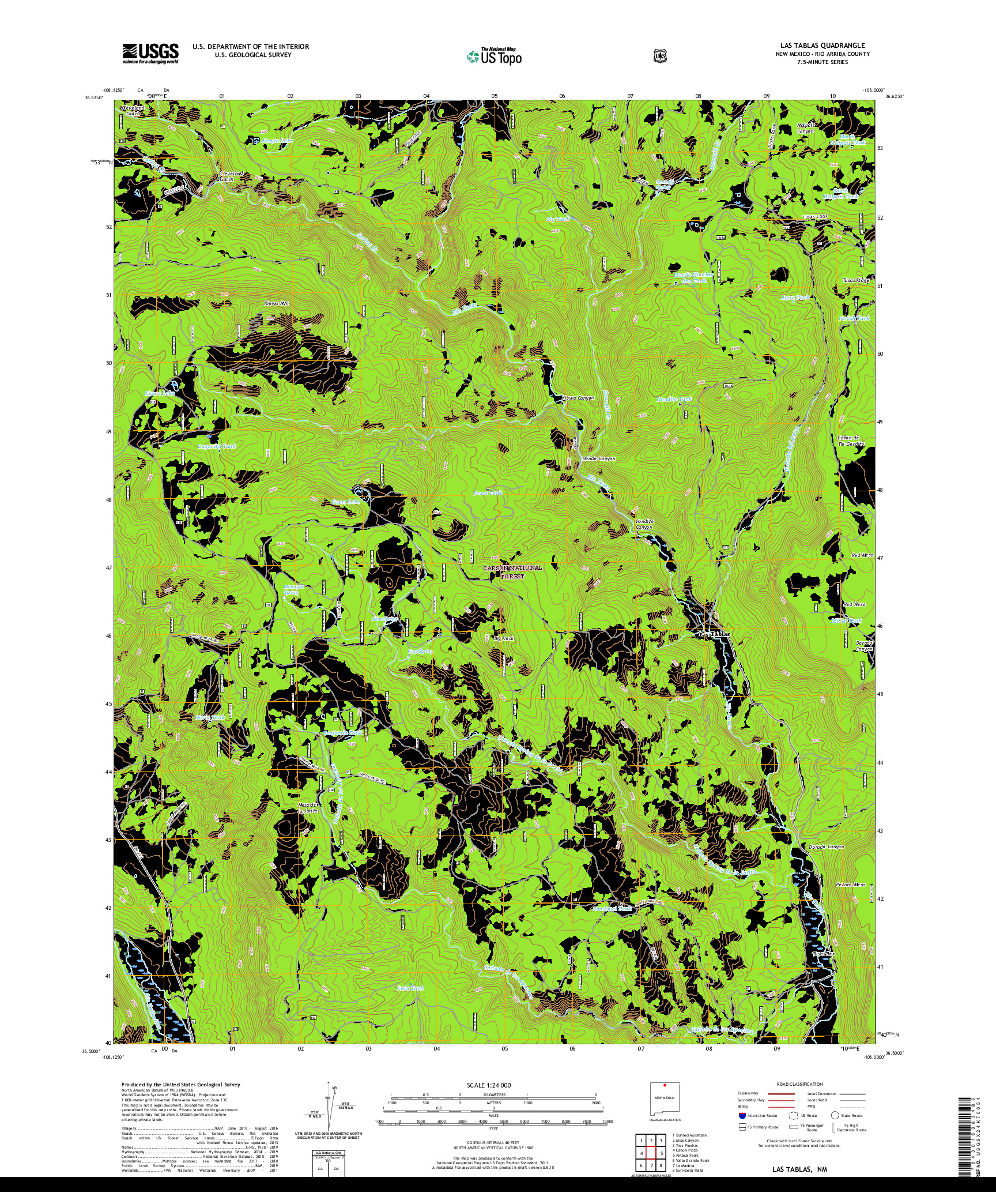 USGS US TOPO 7.5-MINUTE MAP FOR LAS TABLAS, NM 2020