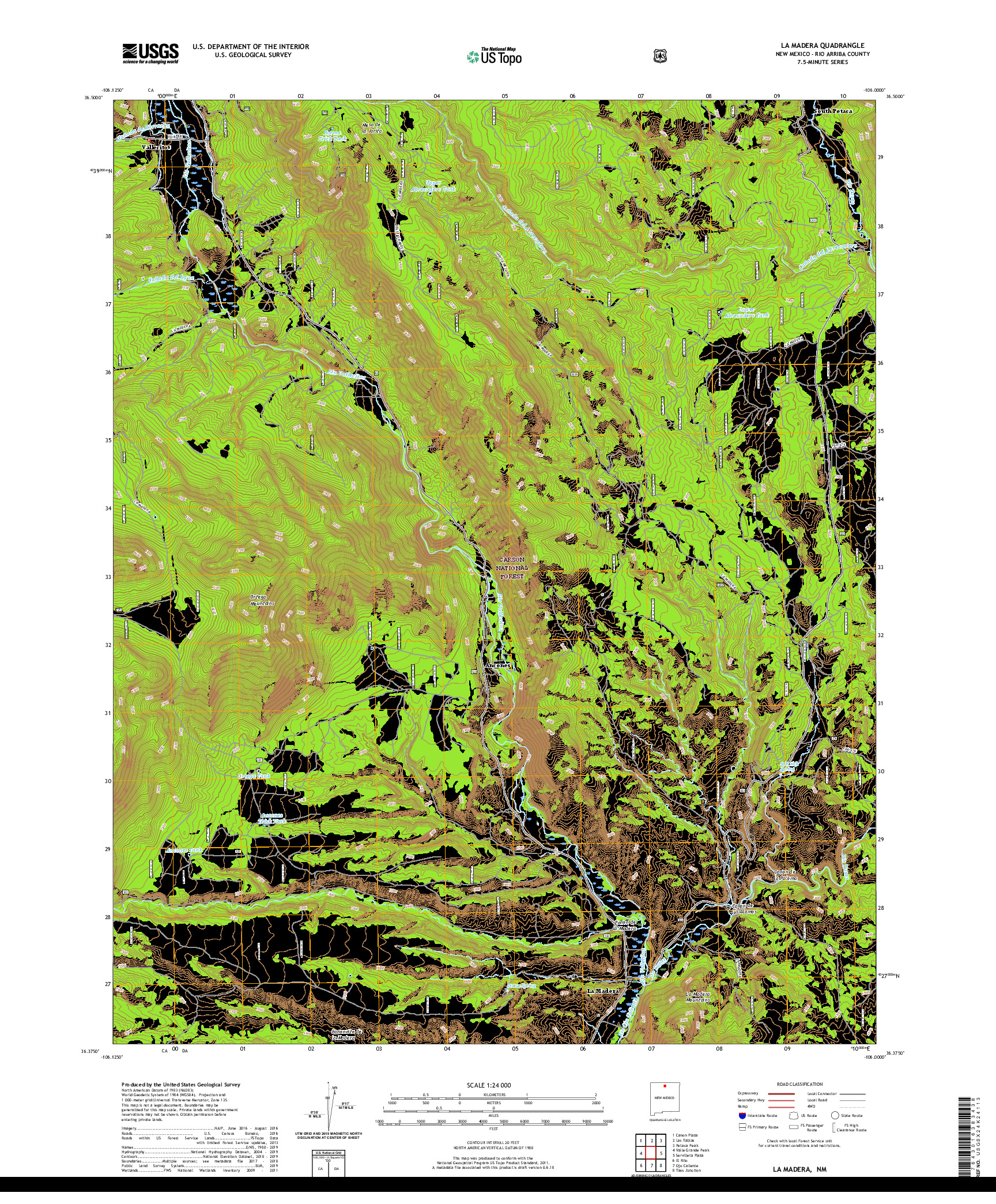 USGS US TOPO 7.5-MINUTE MAP FOR LA MADERA, NM 2020
