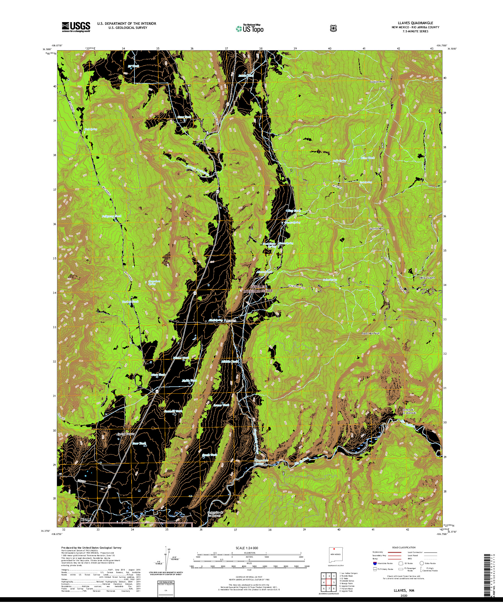 USGS US TOPO 7.5-MINUTE MAP FOR LLAVES, NM 2020