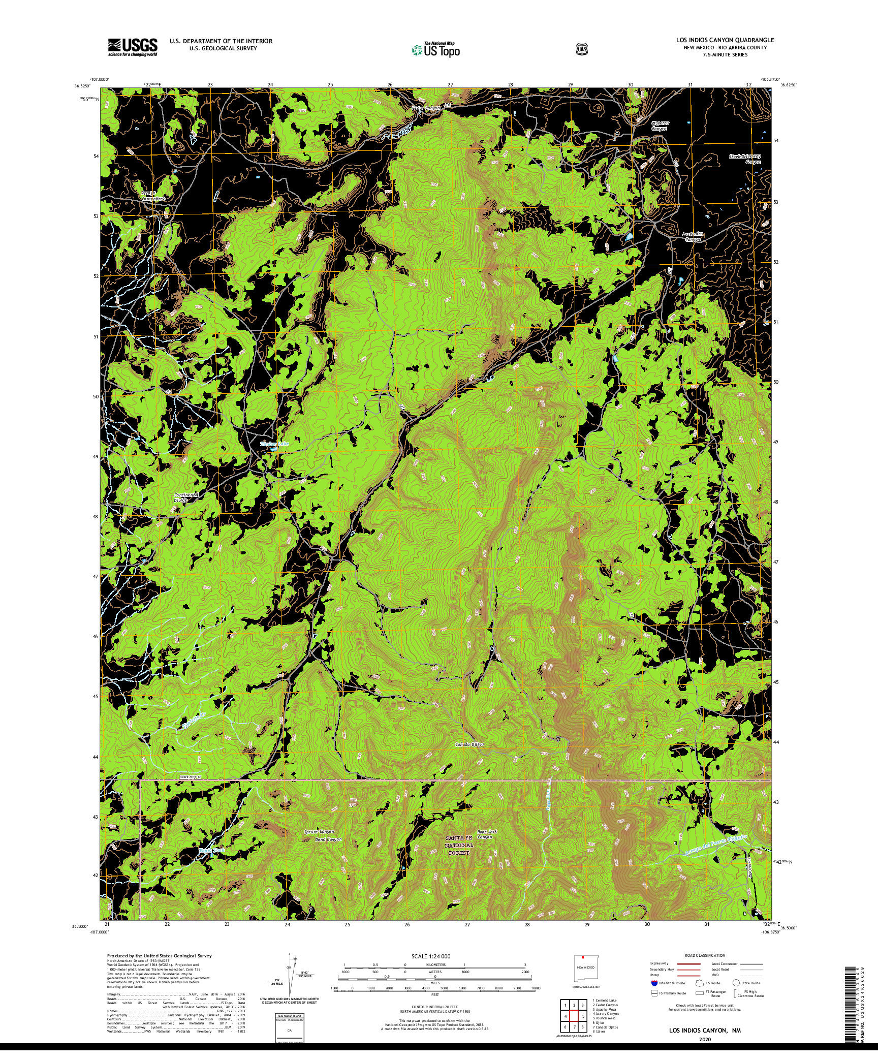 USGS US TOPO 7.5-MINUTE MAP FOR LOS INDIOS CANYON, NM 2020