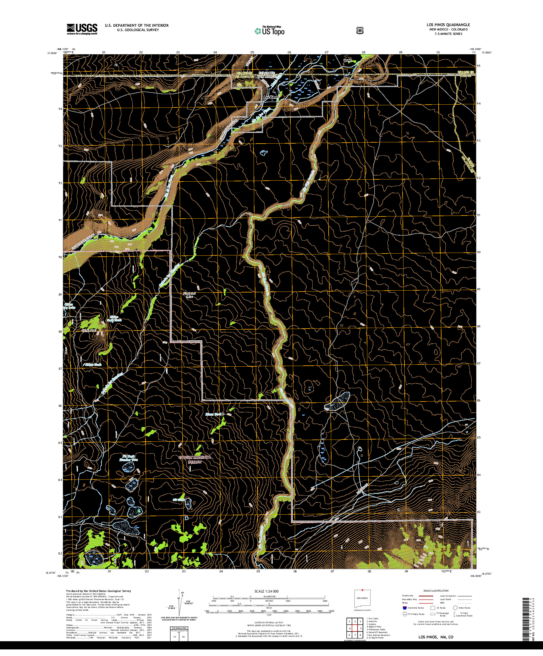 USGS US TOPO 7.5-MINUTE MAP FOR LOS PINOS, NM,CO 2020