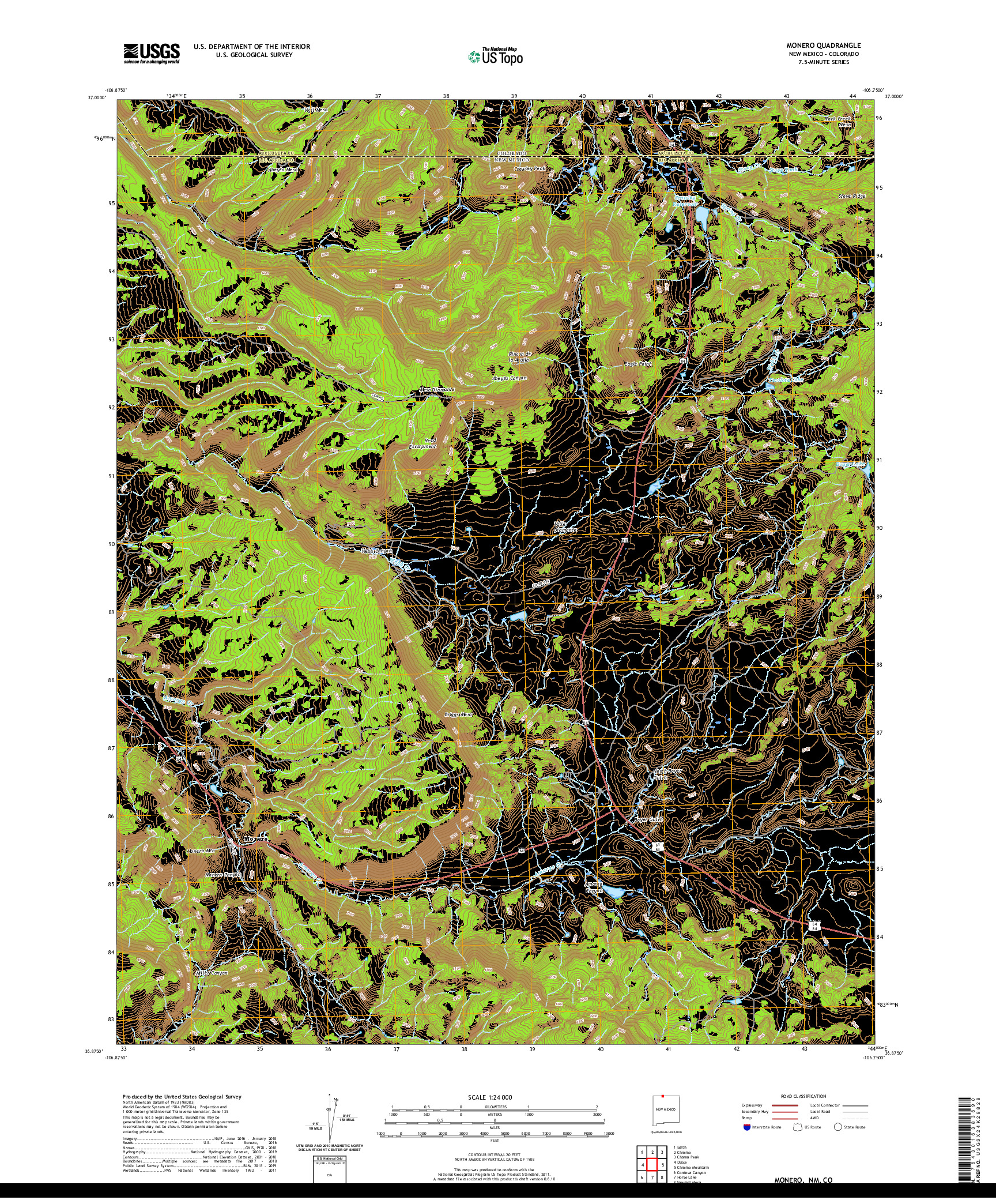 USGS US TOPO 7.5-MINUTE MAP FOR MONERO, NM,CO 2020