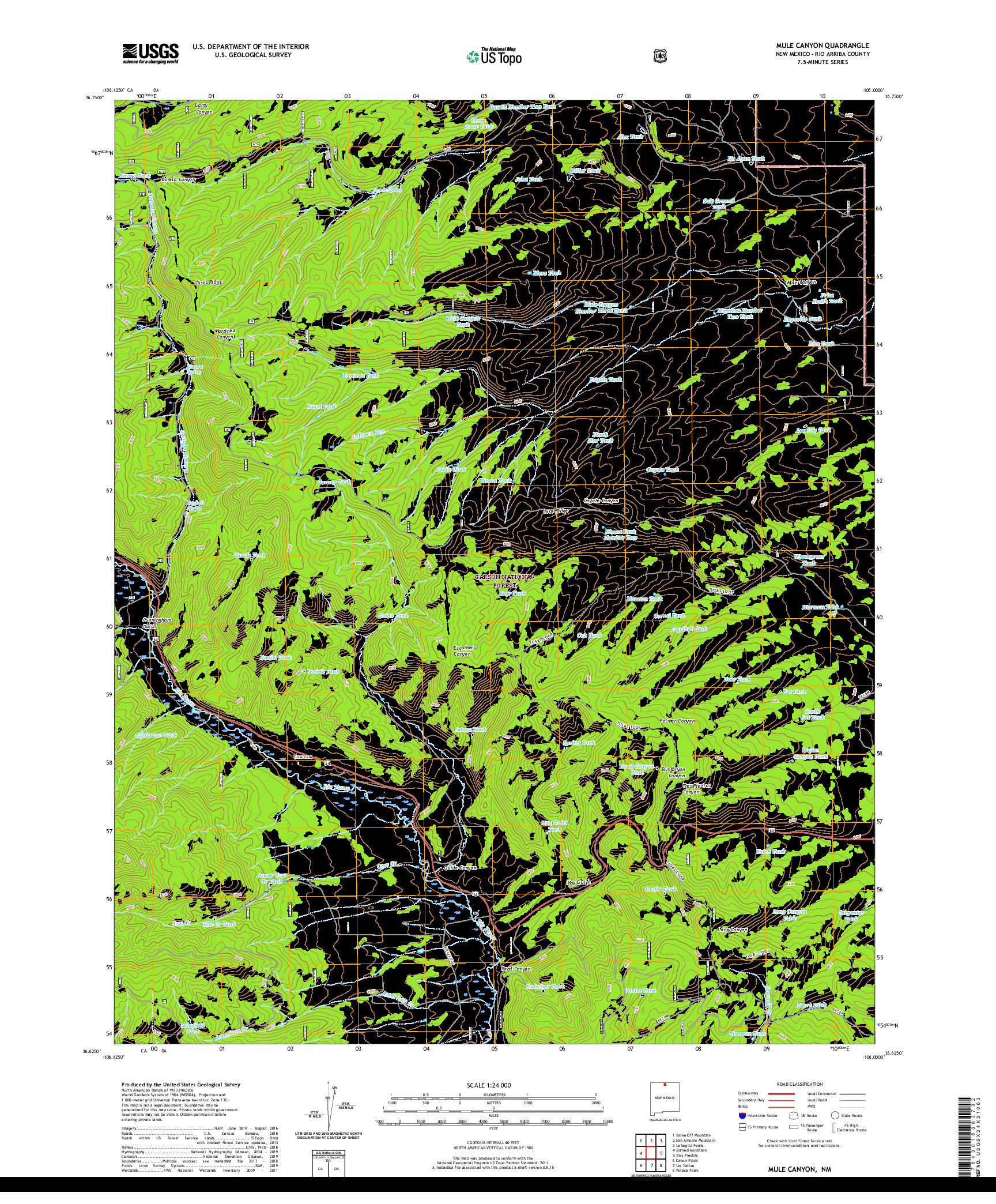 USGS US TOPO 7.5-MINUTE MAP FOR MULE CANYON, NM 2020