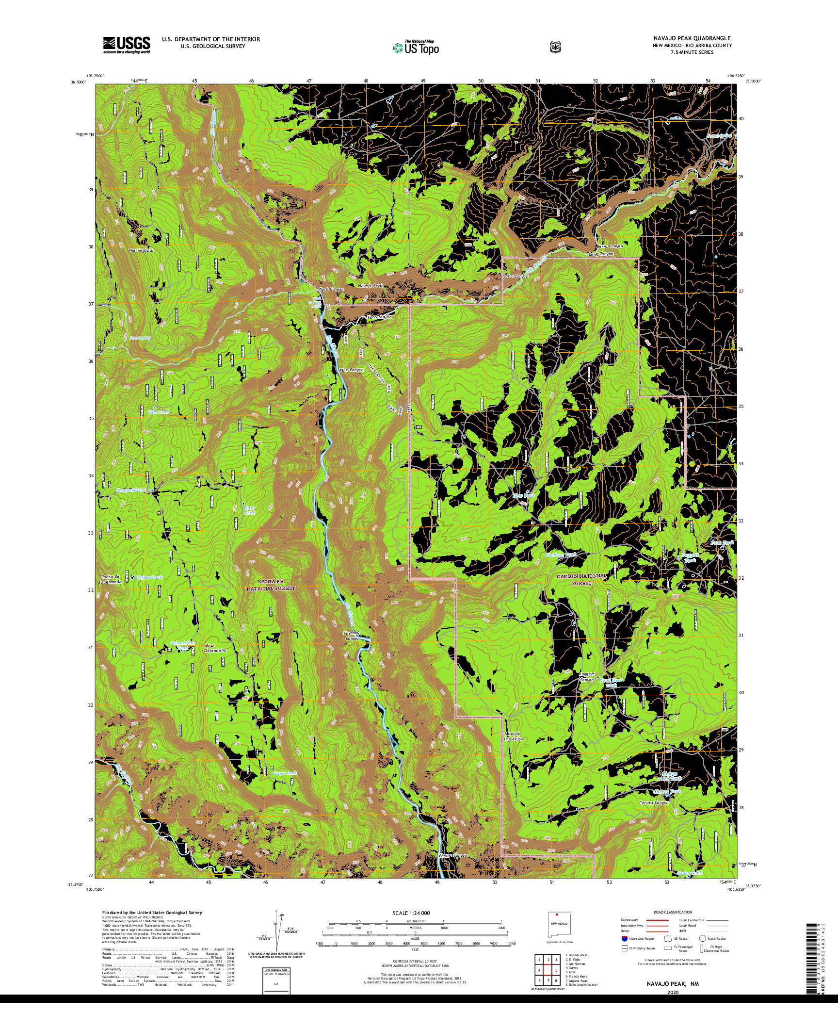 USGS US TOPO 7.5-MINUTE MAP FOR NAVAJO PEAK, NM 2020