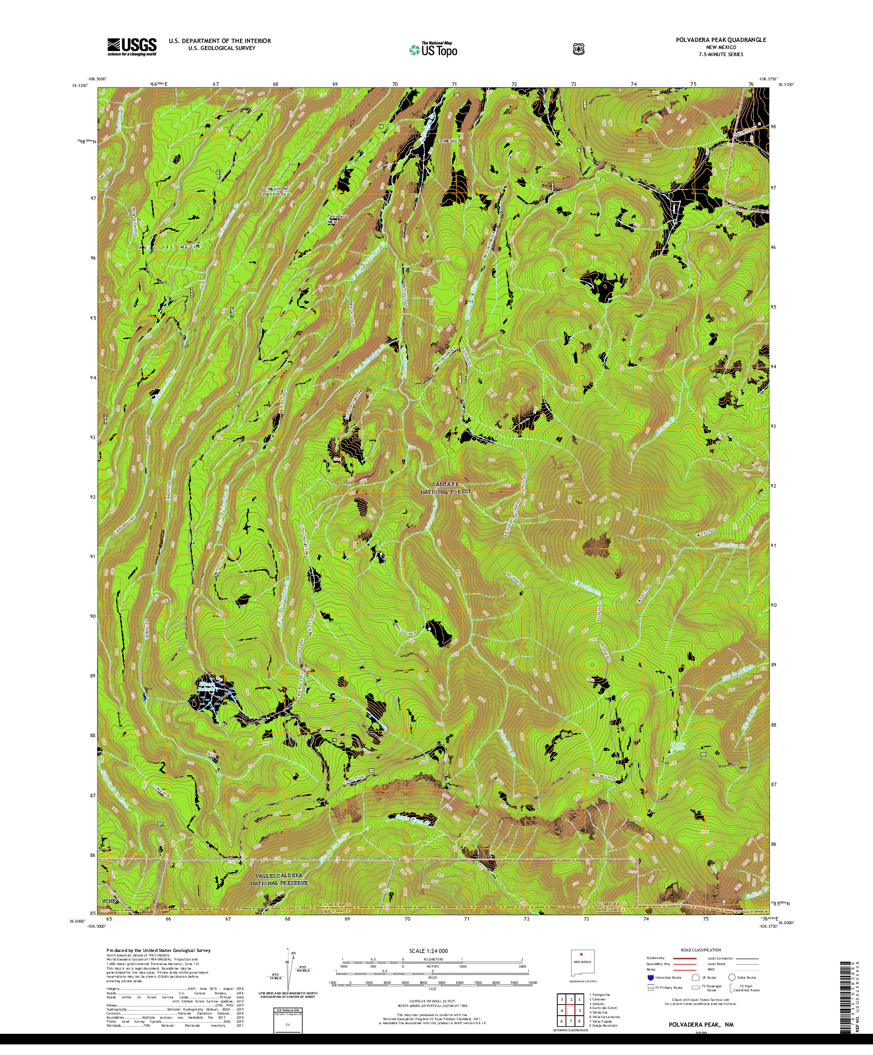 USGS US TOPO 7.5-MINUTE MAP FOR POLVADERA PEAK, NM 2020