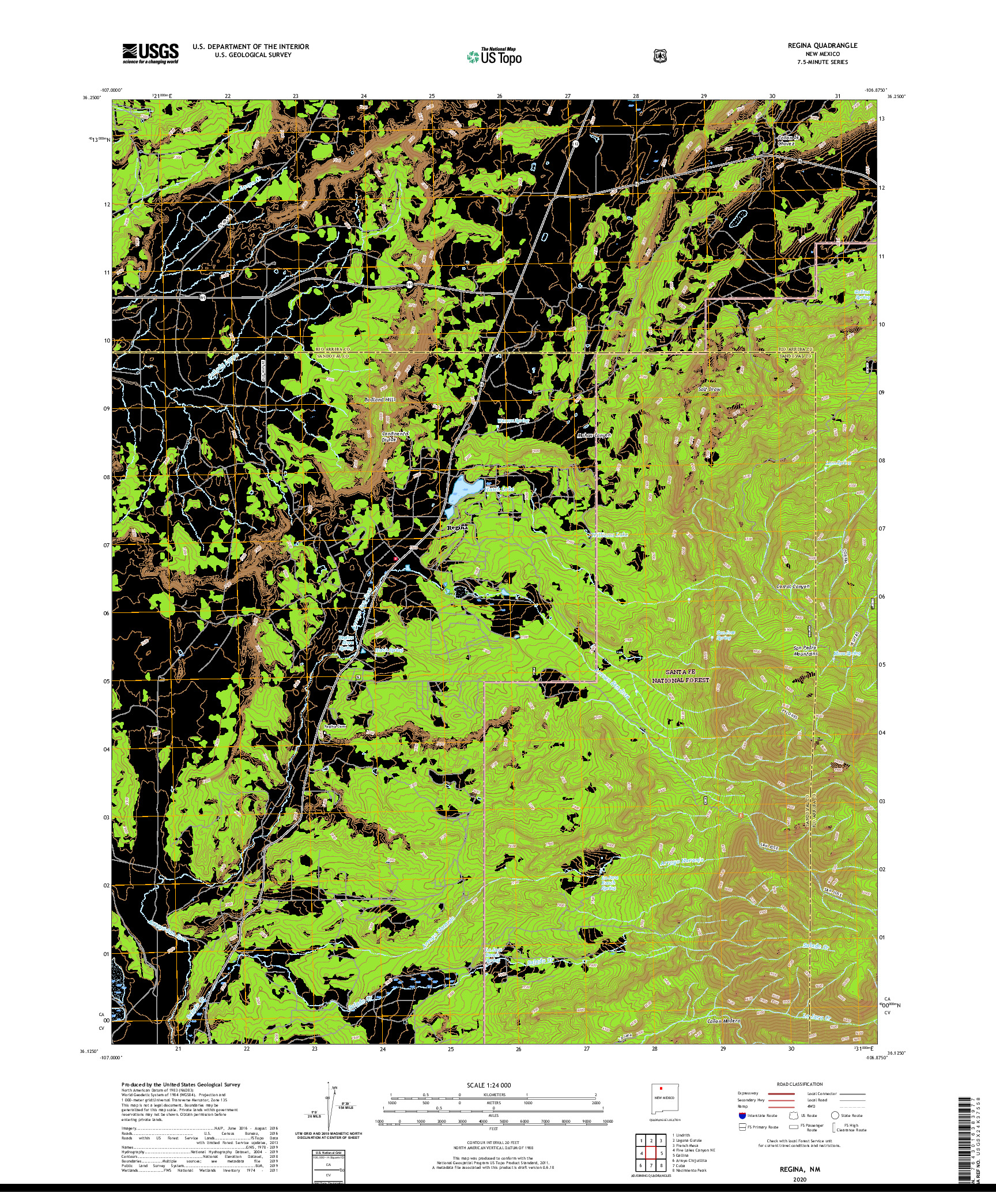 USGS US TOPO 7.5-MINUTE MAP FOR REGINA, NM 2020