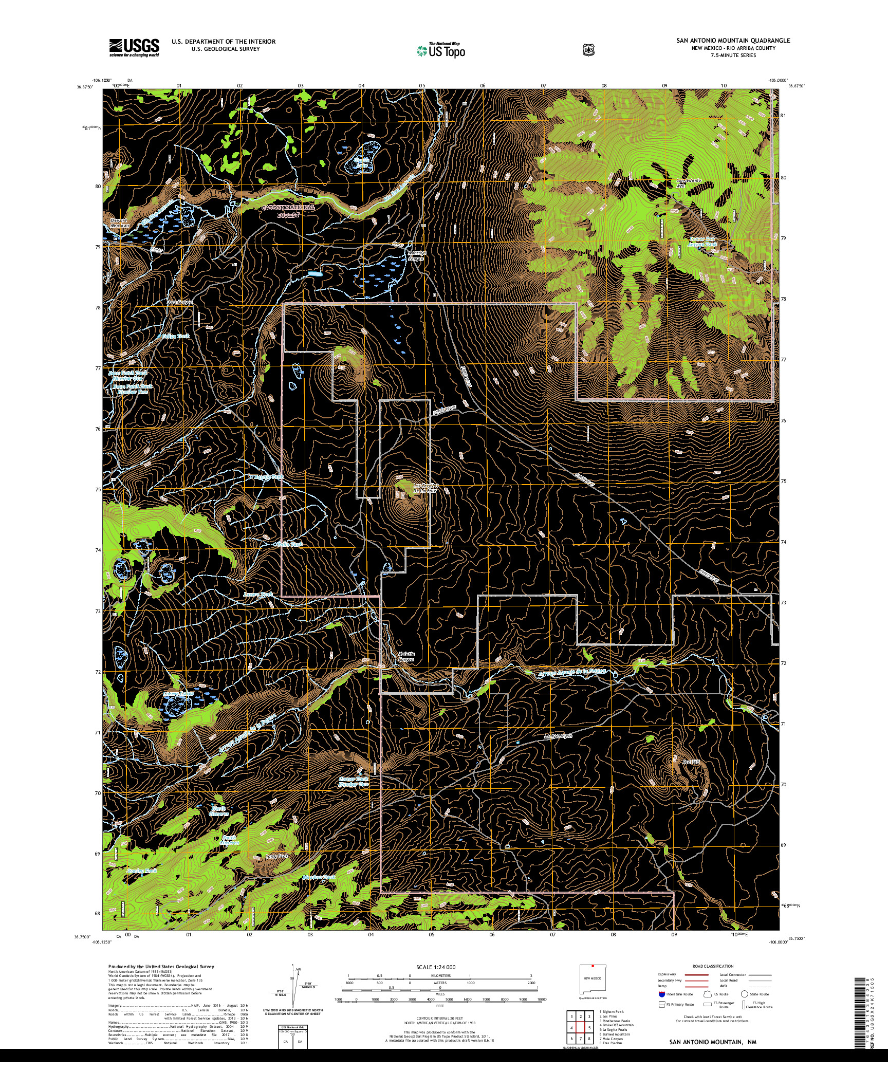 USGS US TOPO 7.5-MINUTE MAP FOR SAN ANTONIO MOUNTAIN, NM 2020