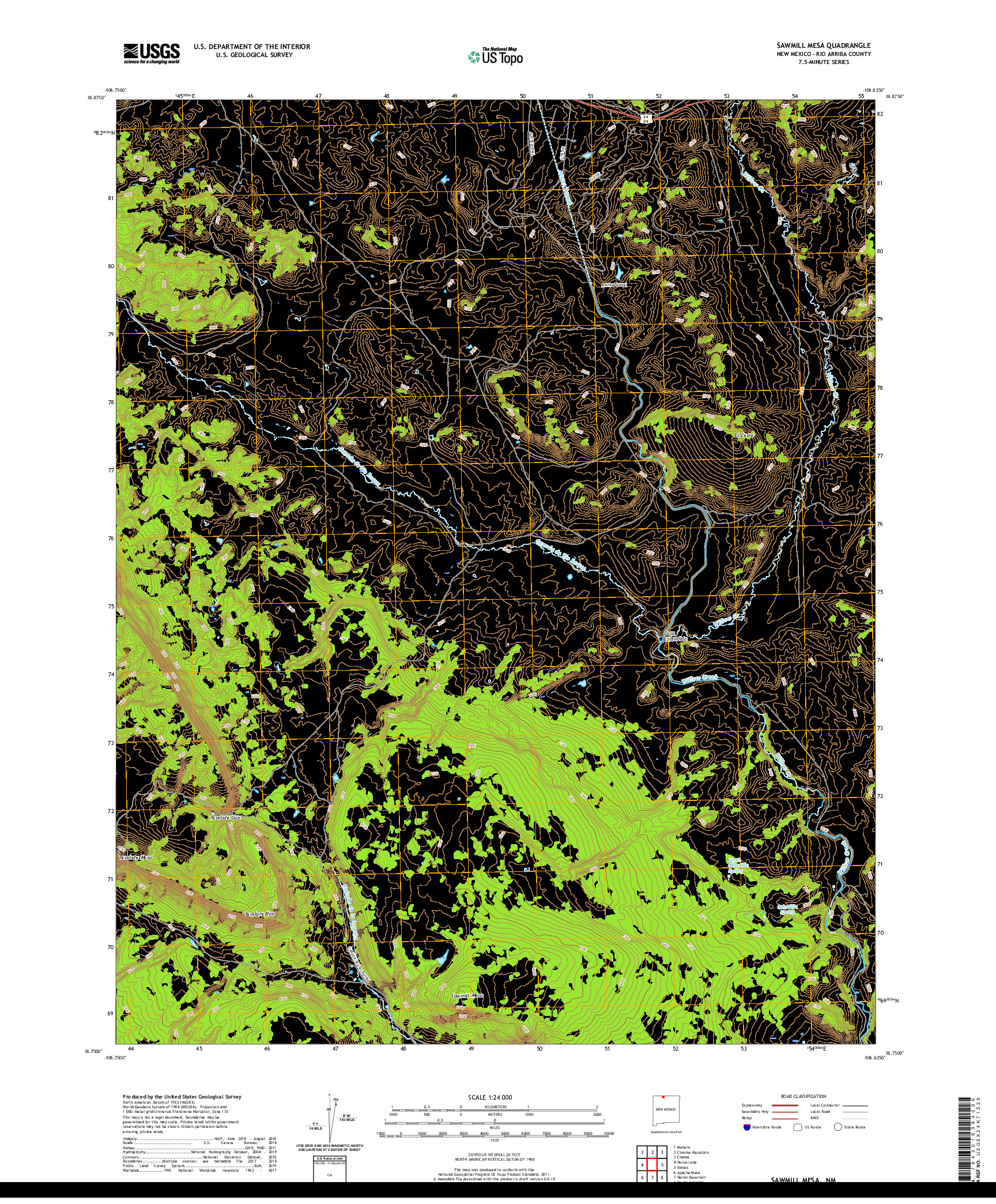 USGS US TOPO 7.5-MINUTE MAP FOR SAWMILL MESA, NM 2020