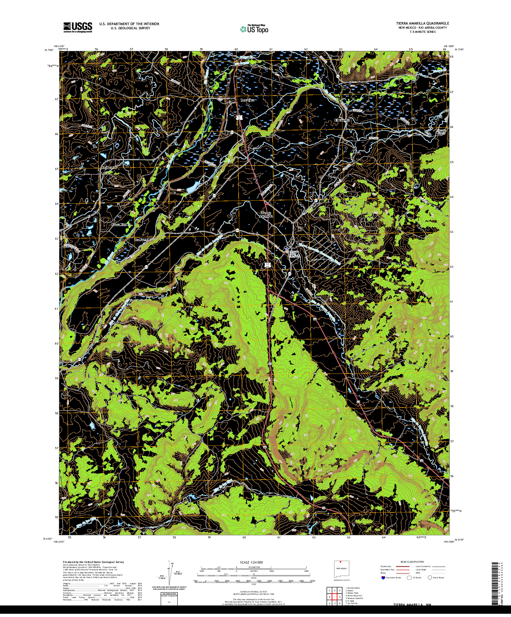 USGS US TOPO 7.5-MINUTE MAP FOR TIERRA AMARILLA, NM 2020