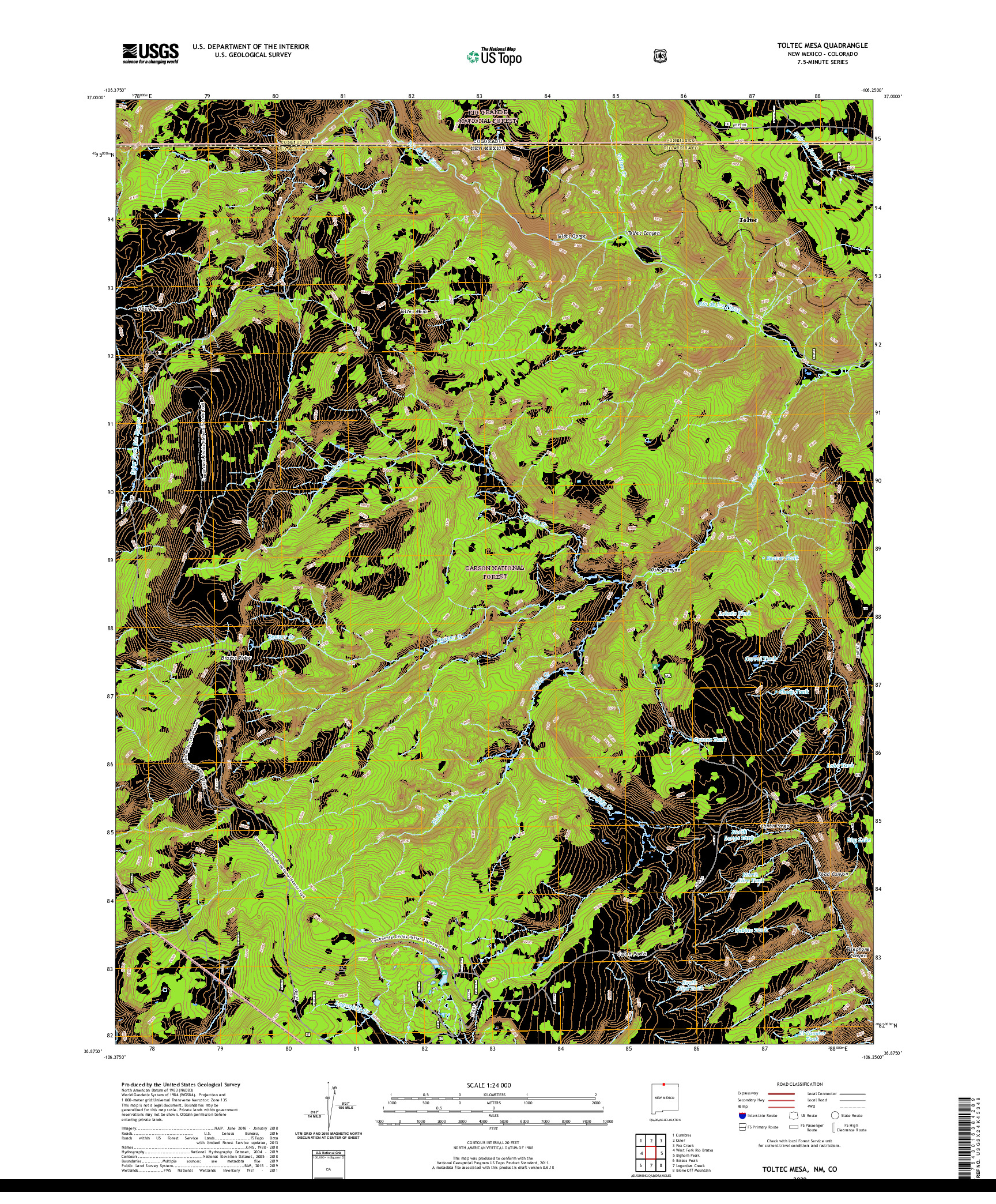 USGS US TOPO 7.5-MINUTE MAP FOR TOLTEC MESA, NM,CO 2020