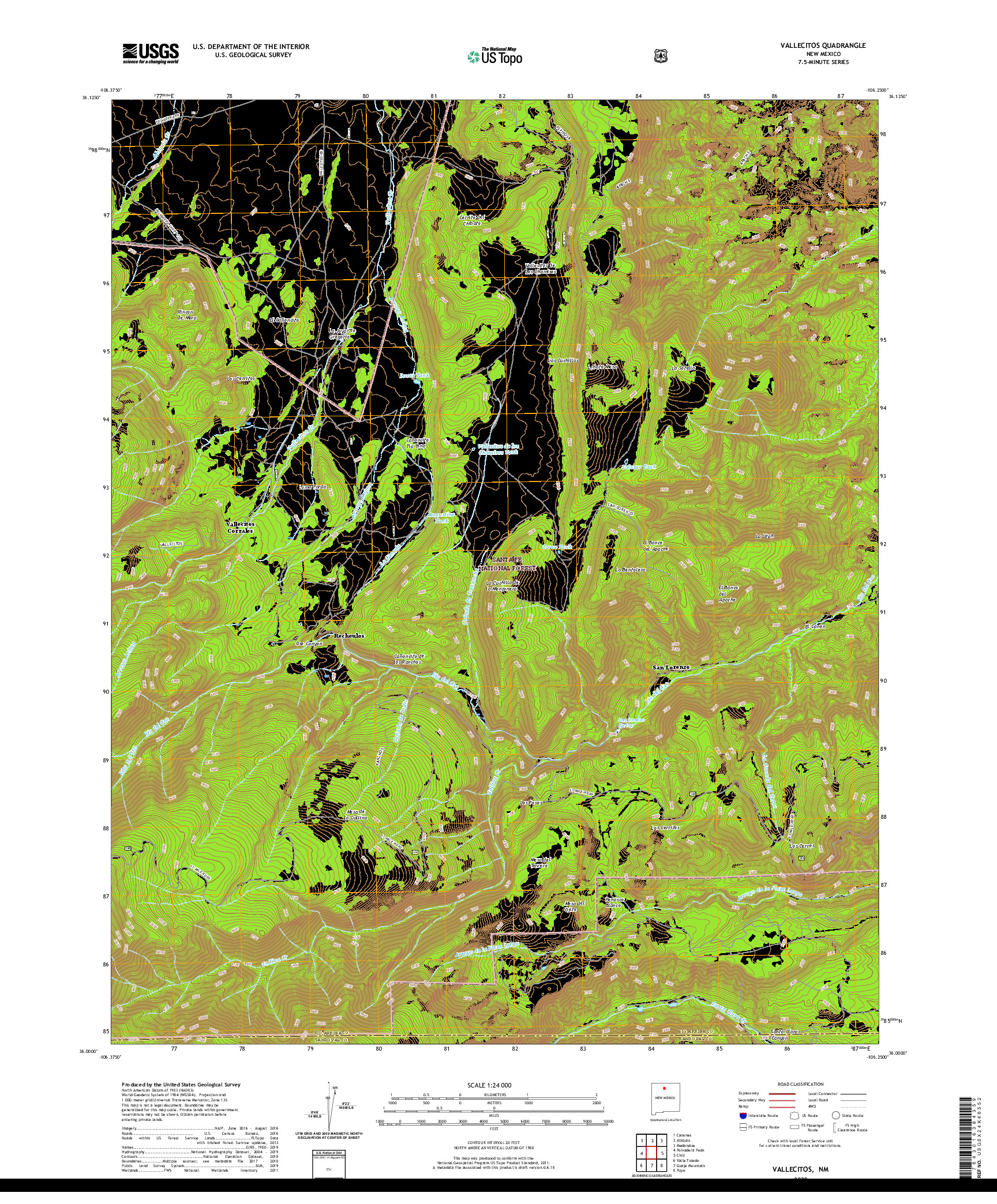 USGS US TOPO 7.5-MINUTE MAP FOR VALLECITOS, NM 2020