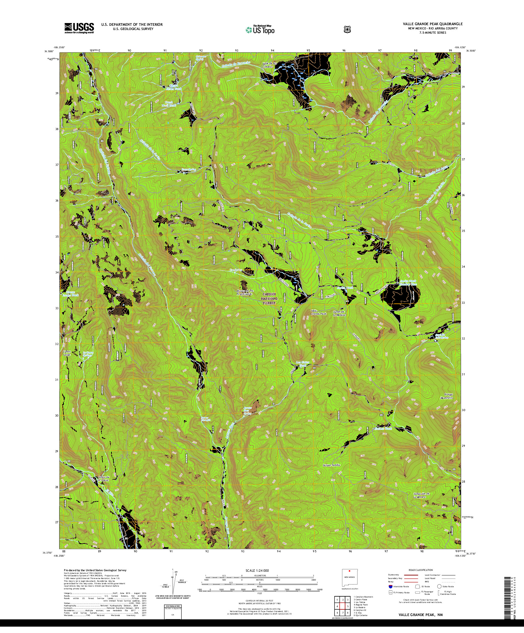 USGS US TOPO 7.5-MINUTE MAP FOR VALLE GRANDE PEAK, NM 2020