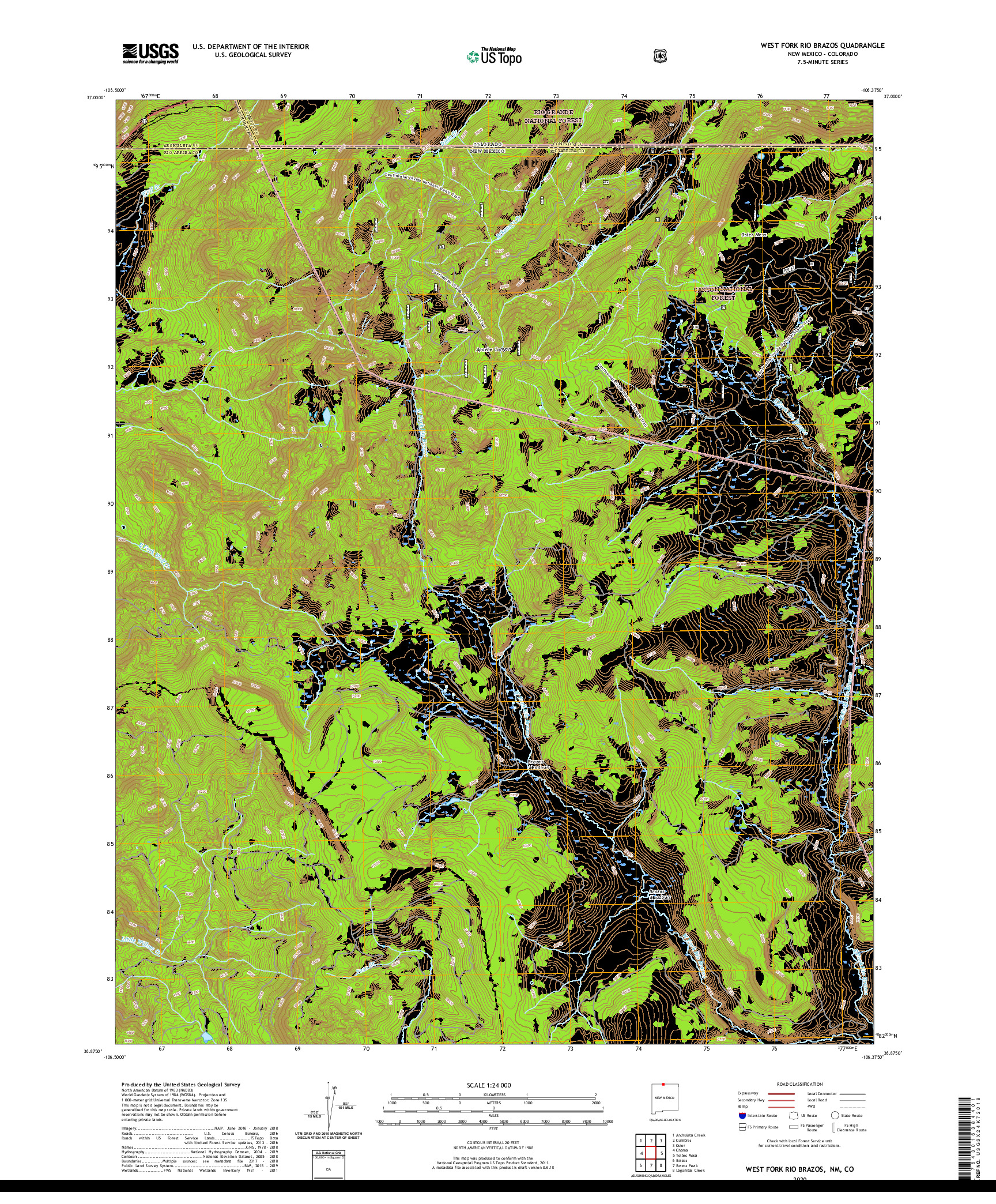 USGS US TOPO 7.5-MINUTE MAP FOR WEST FORK RIO BRAZOS, NM,CO 2020