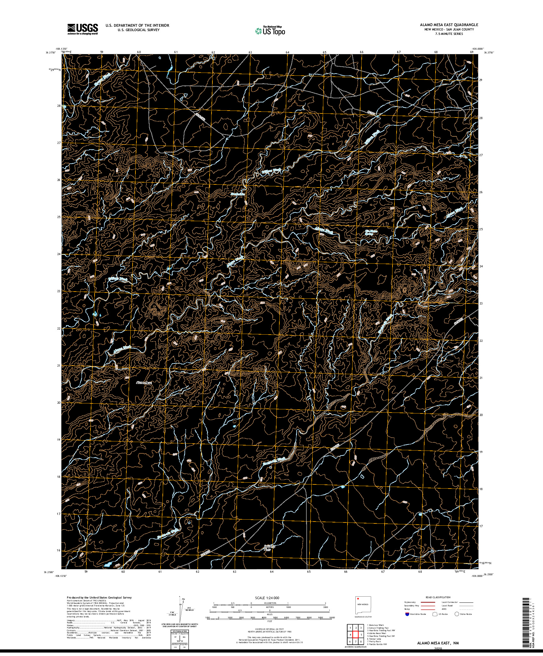 USGS US TOPO 7.5-MINUTE MAP FOR ALAMO MESA EAST, NM 2020