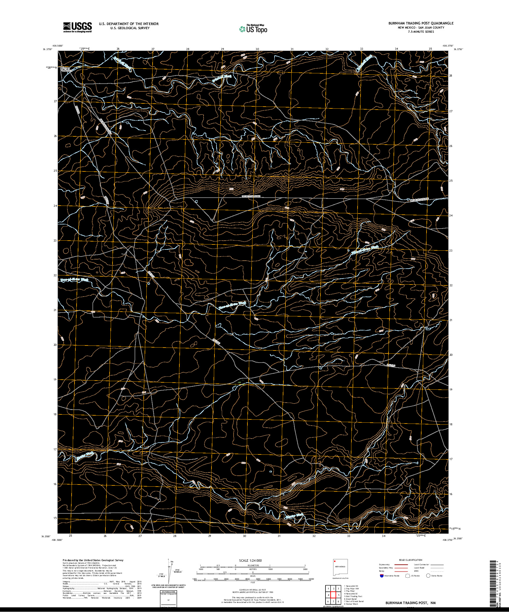 USGS US TOPO 7.5-MINUTE MAP FOR BURNHAM TRADING POST, NM 2020