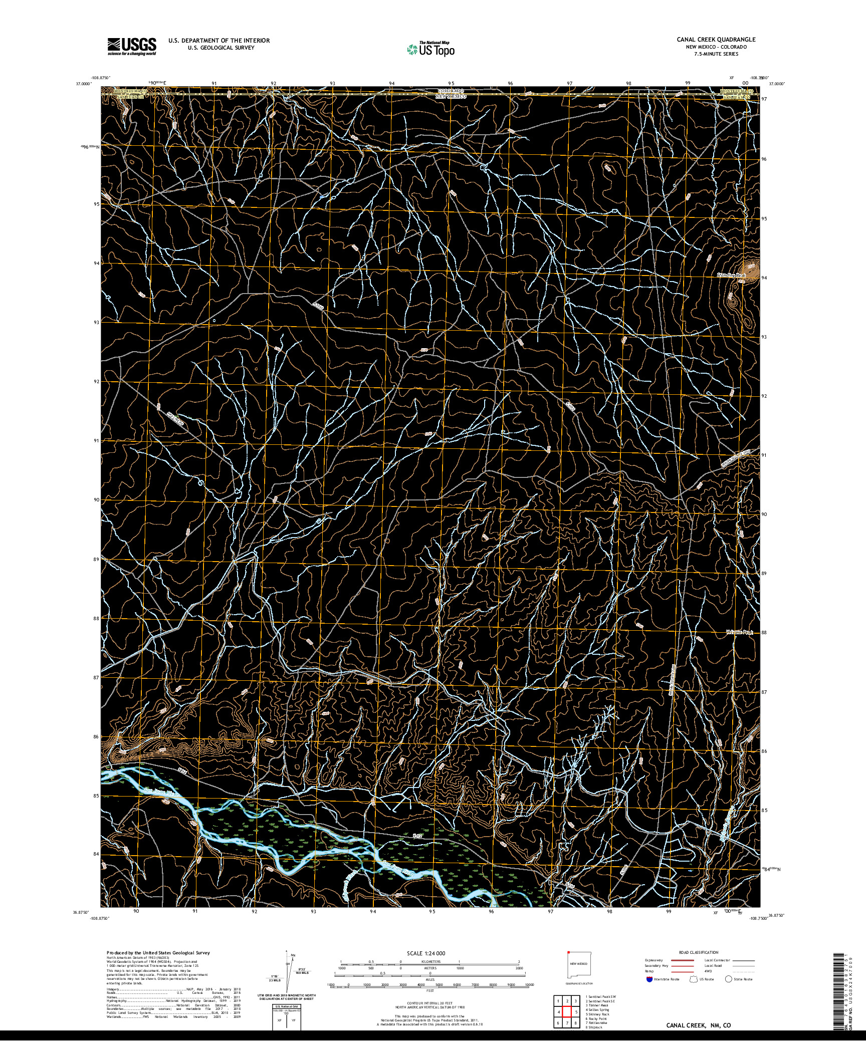 USGS US TOPO 7.5-MINUTE MAP FOR CANAL CREEK, NM,CO 2020