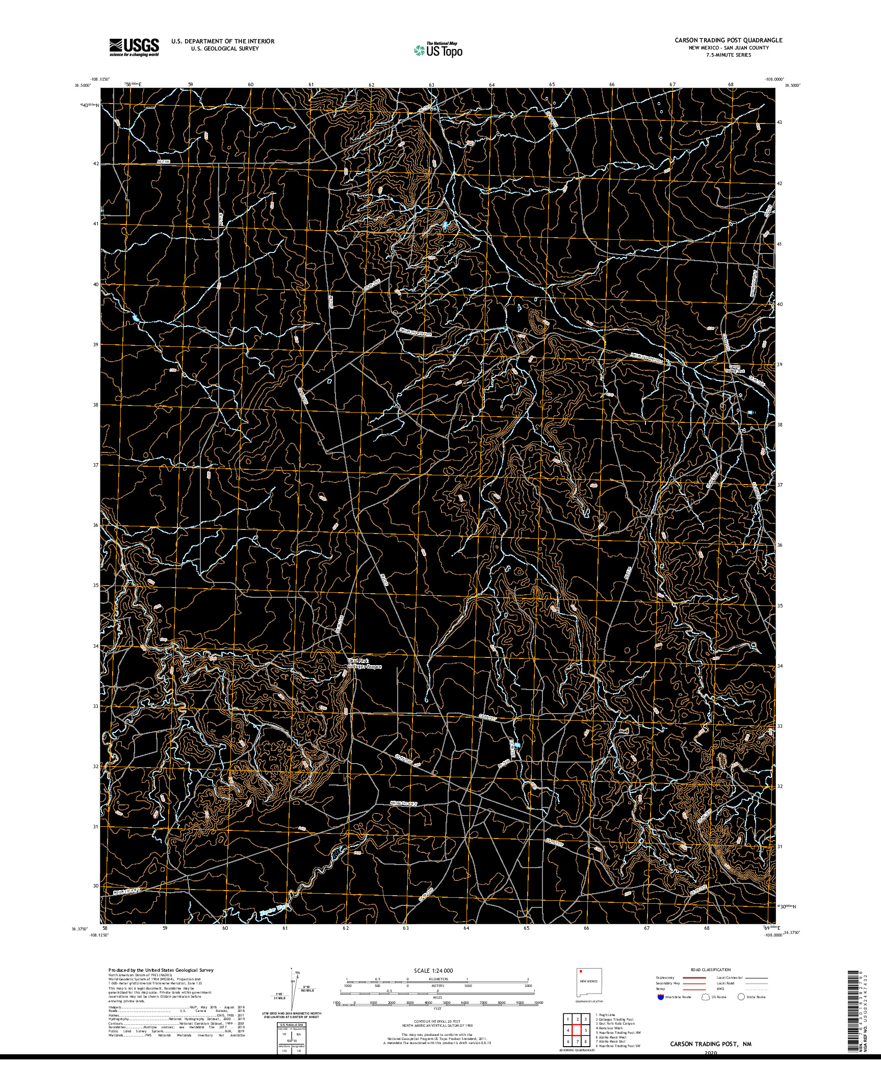 USGS US TOPO 7.5-MINUTE MAP FOR CARSON TRADING POST, NM 2020