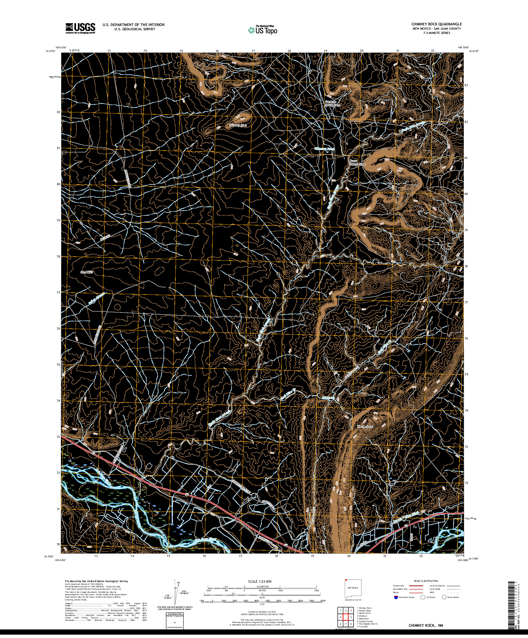 USGS US TOPO 7.5-MINUTE MAP FOR CHIMNEY ROCK, NM 2020