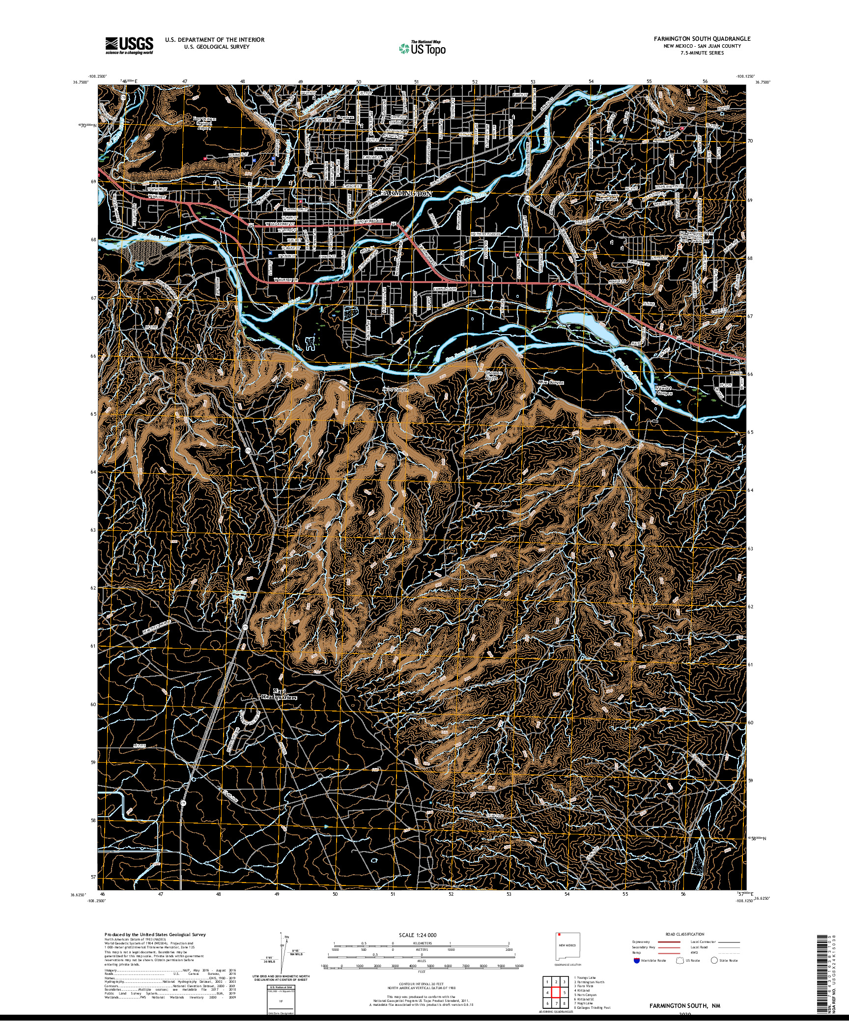 USGS US TOPO 7.5-MINUTE MAP FOR FARMINGTON SOUTH, NM 2020