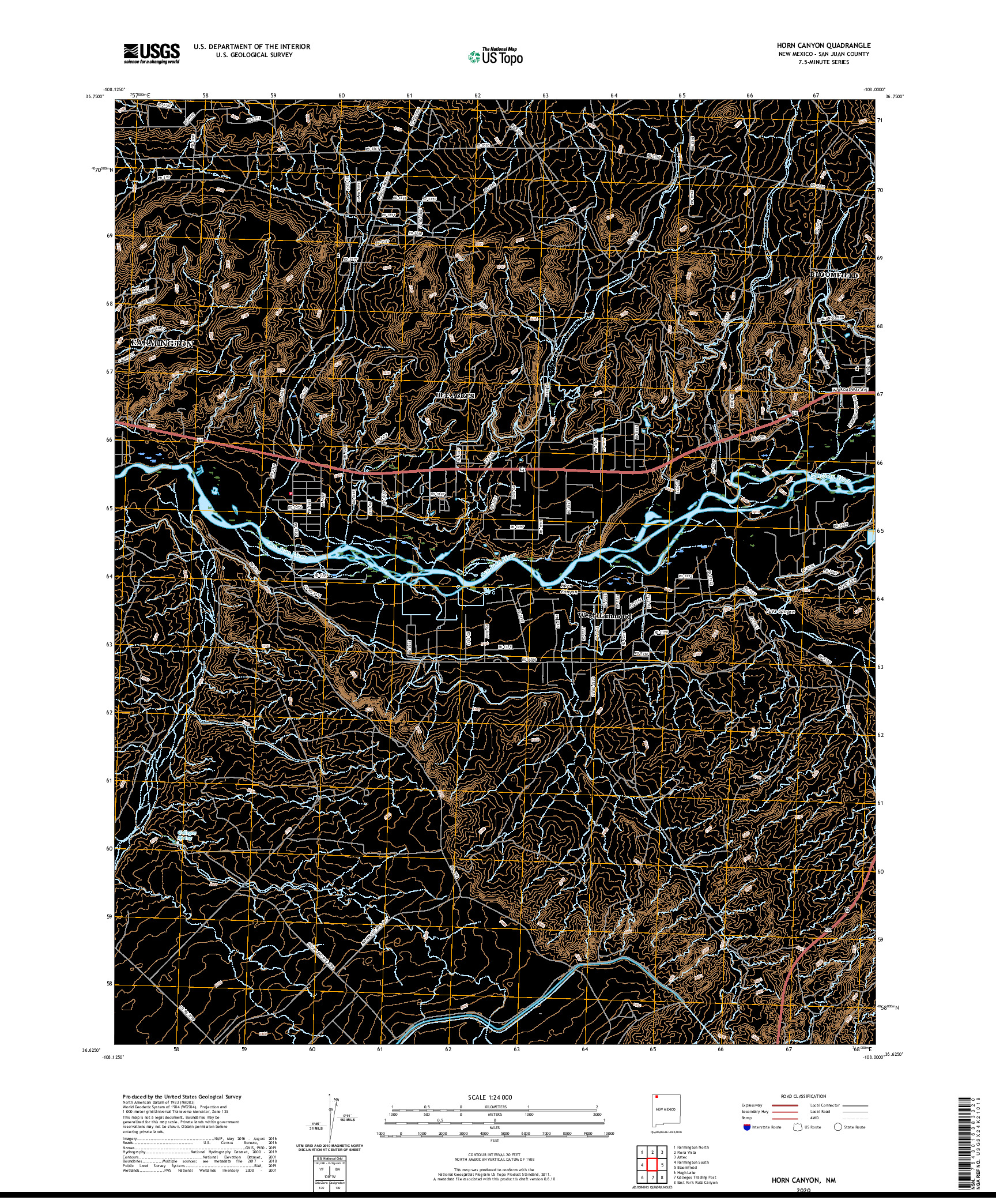 USGS US TOPO 7.5-MINUTE MAP FOR HORN CANYON, NM 2020