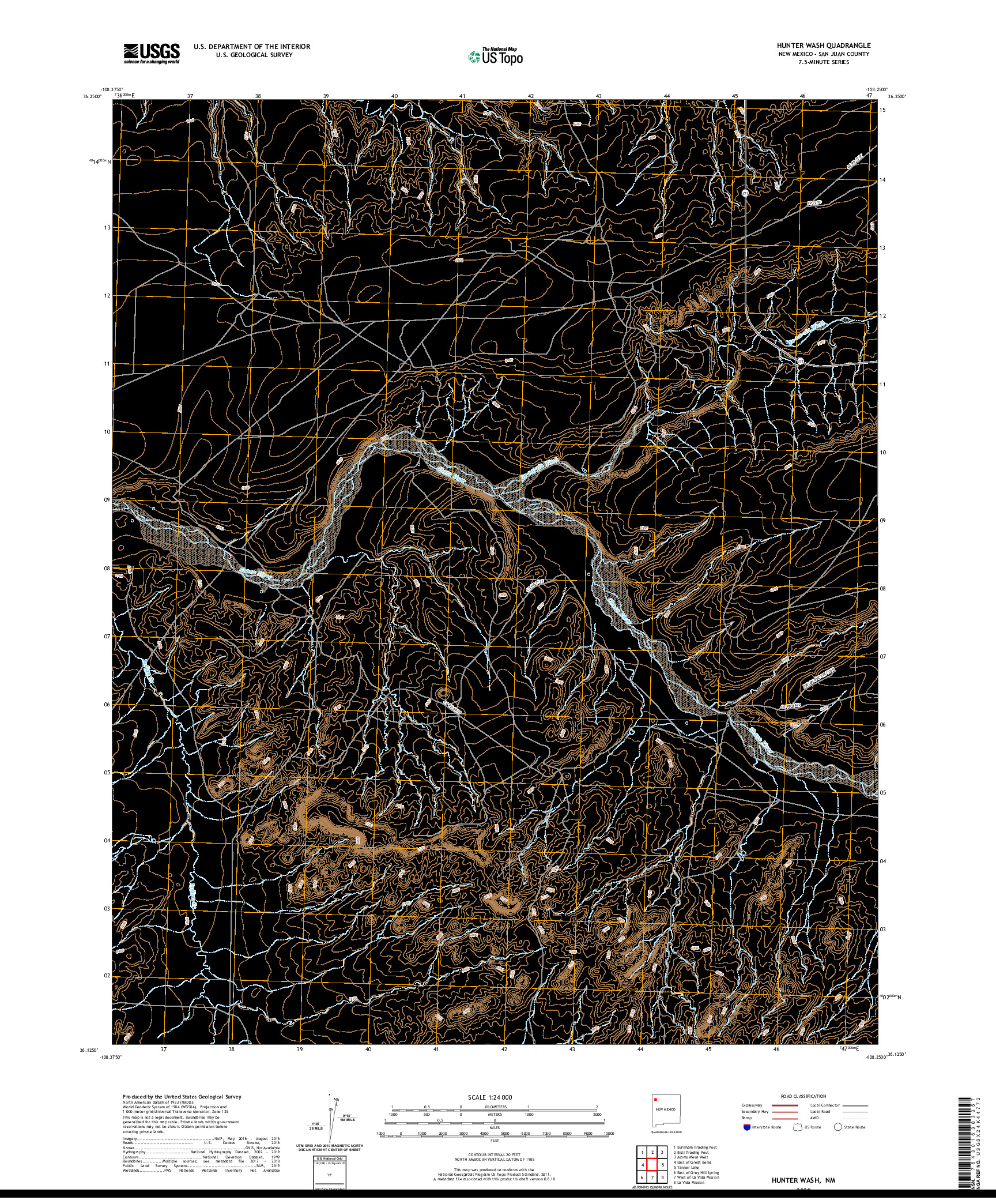 USGS US TOPO 7.5-MINUTE MAP FOR HUNTER WASH, NM 2020