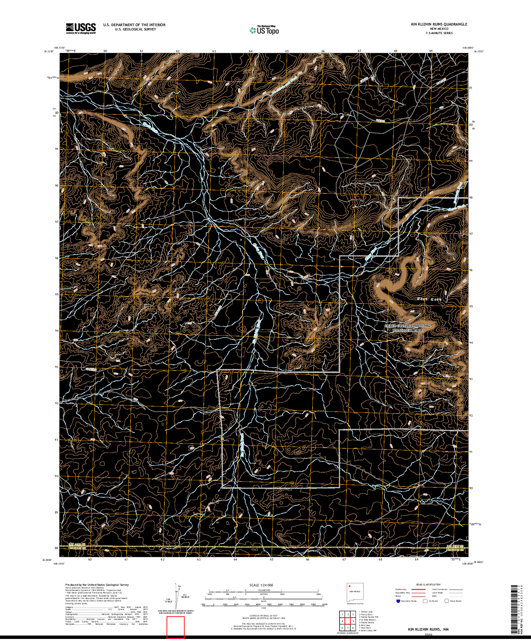 USGS US TOPO 7.5-MINUTE MAP FOR KIN KLIZHIN RUINS, NM 2020