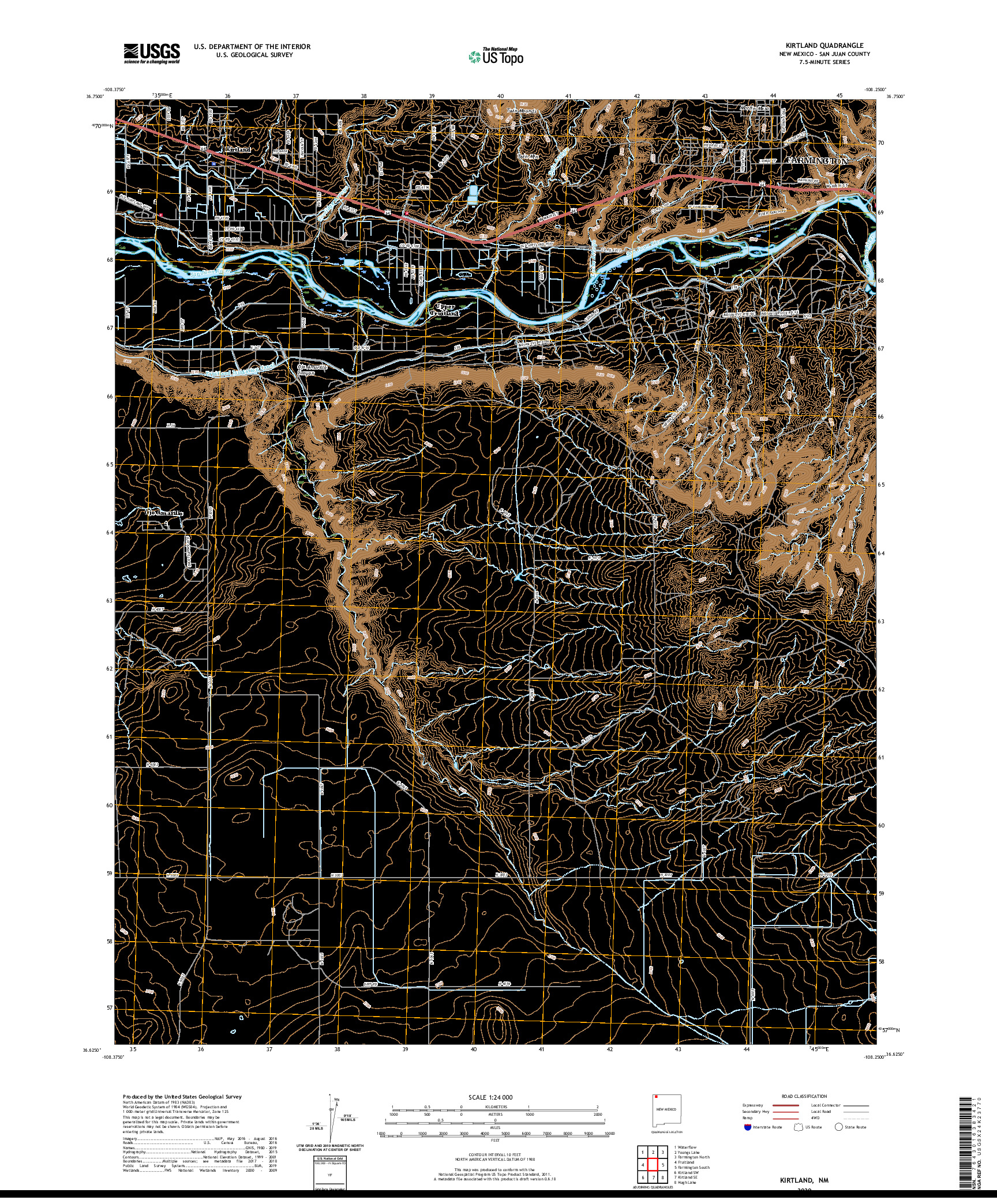USGS US TOPO 7.5-MINUTE MAP FOR KIRTLAND, NM 2020