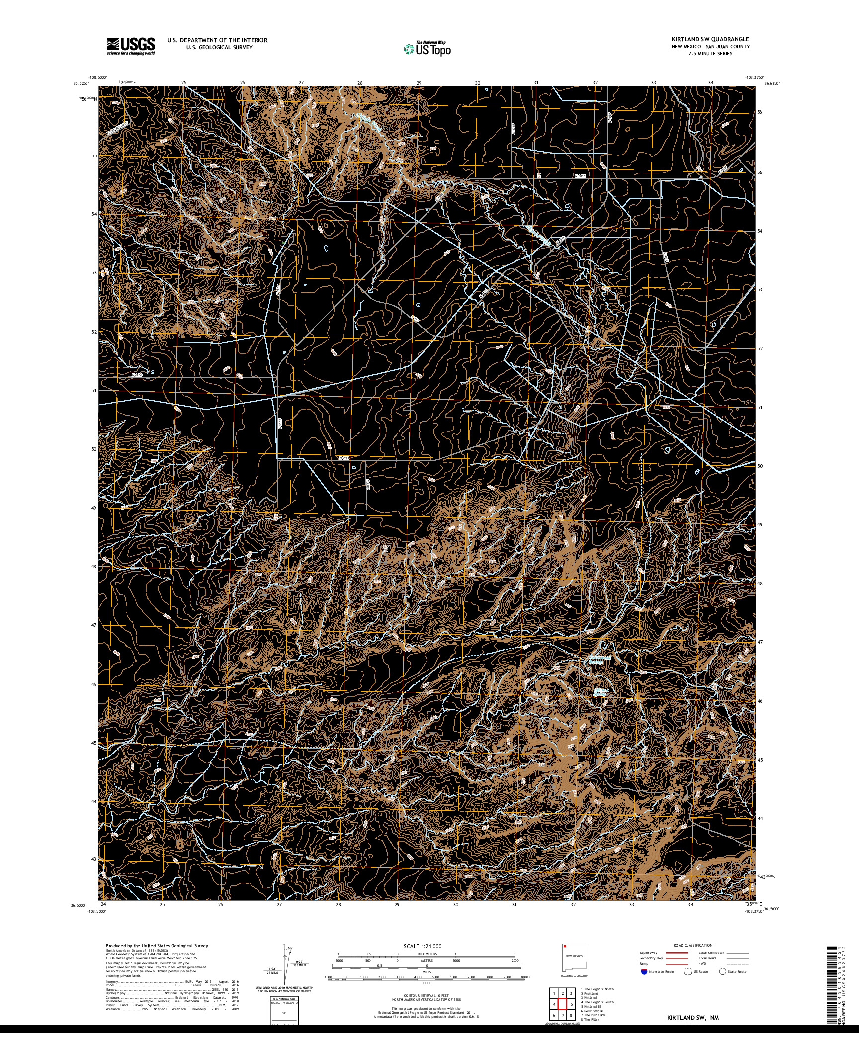 USGS US TOPO 7.5-MINUTE MAP FOR KIRTLAND SW, NM 2020