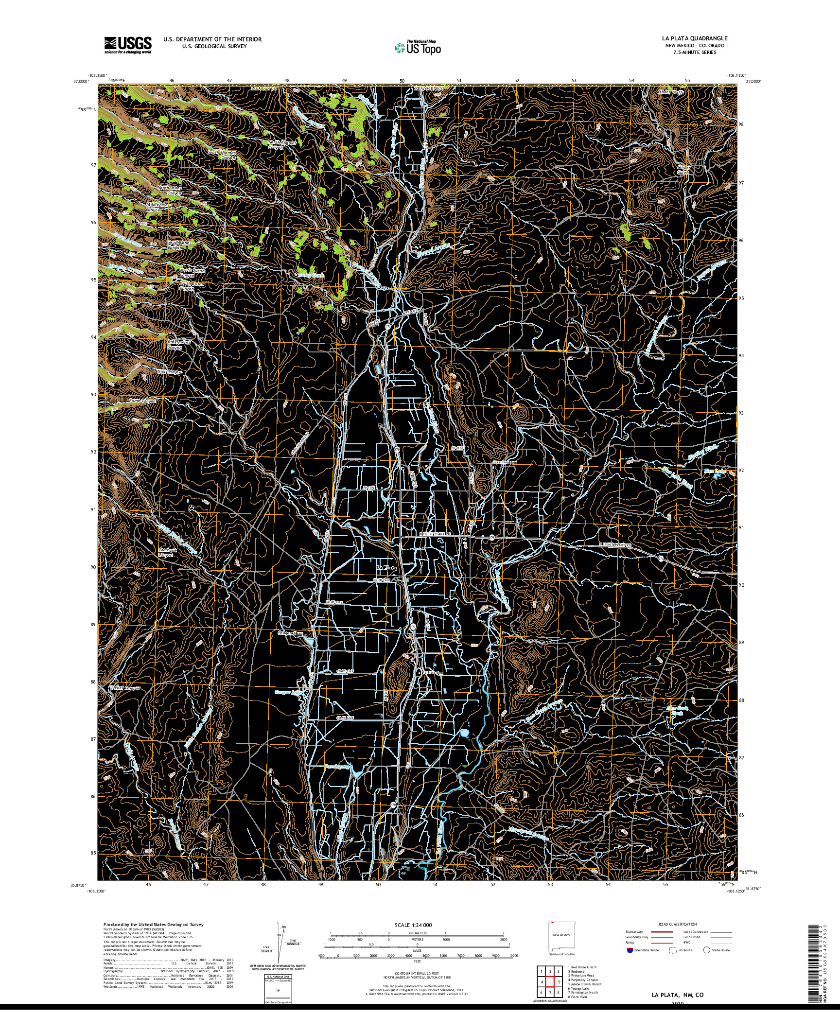 USGS US TOPO 7.5-MINUTE MAP FOR LA PLATA, NM,CO 2020