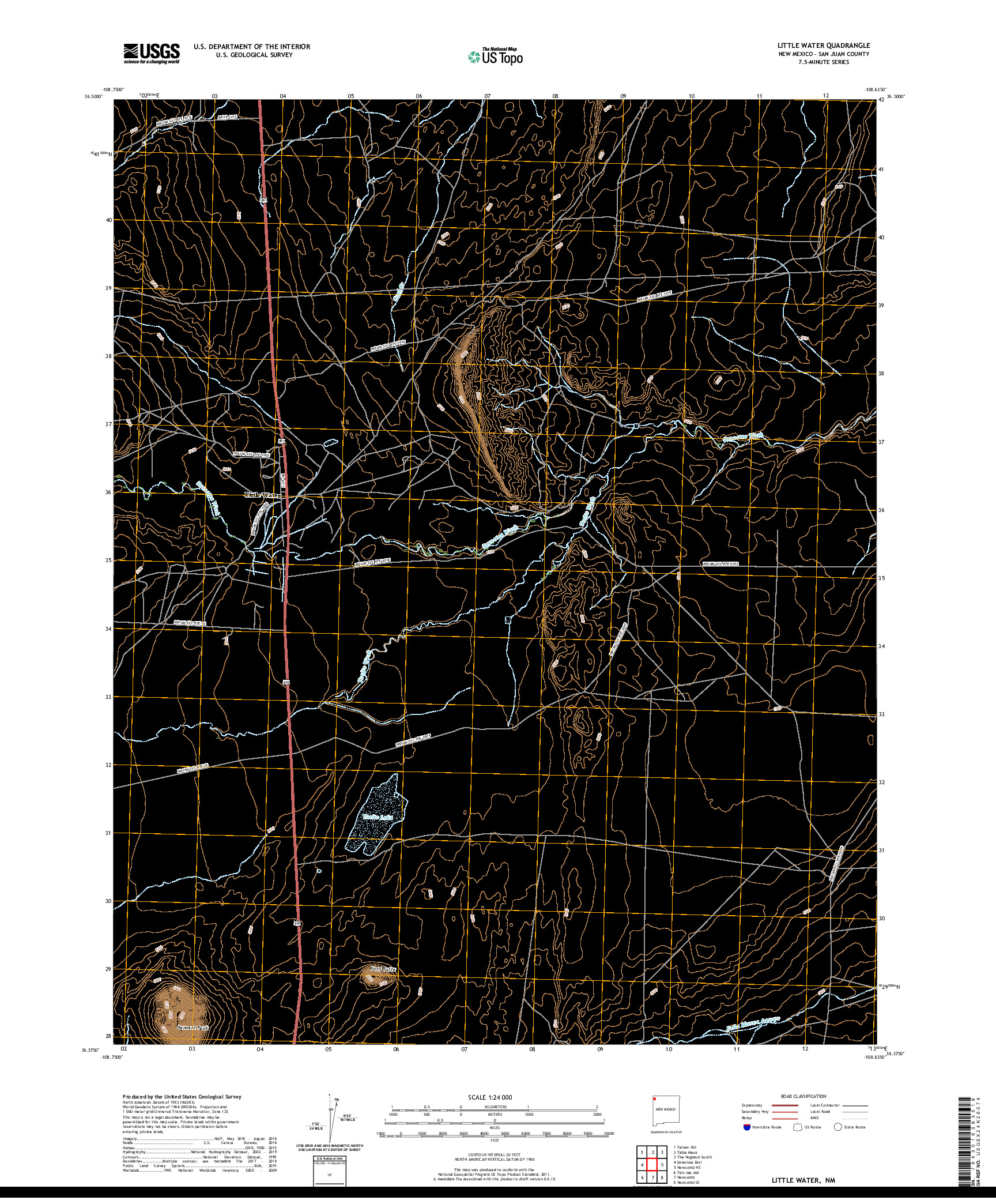 USGS US TOPO 7.5-MINUTE MAP FOR LITTLE WATER, NM 2020