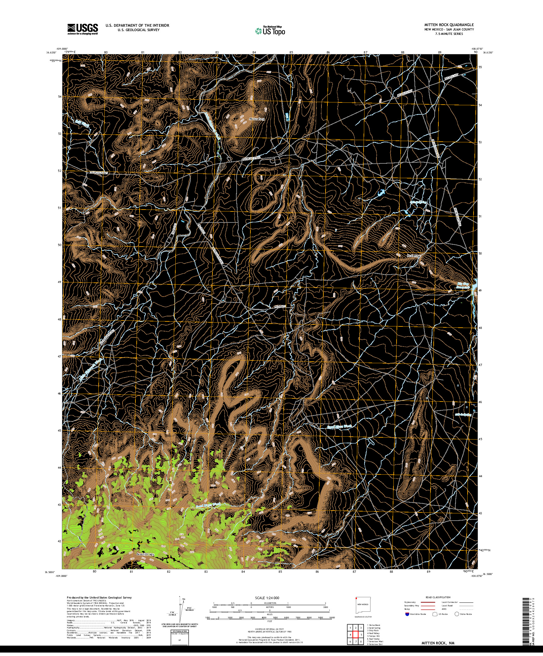 USGS US TOPO 7.5-MINUTE MAP FOR MITTEN ROCK, NM 2020